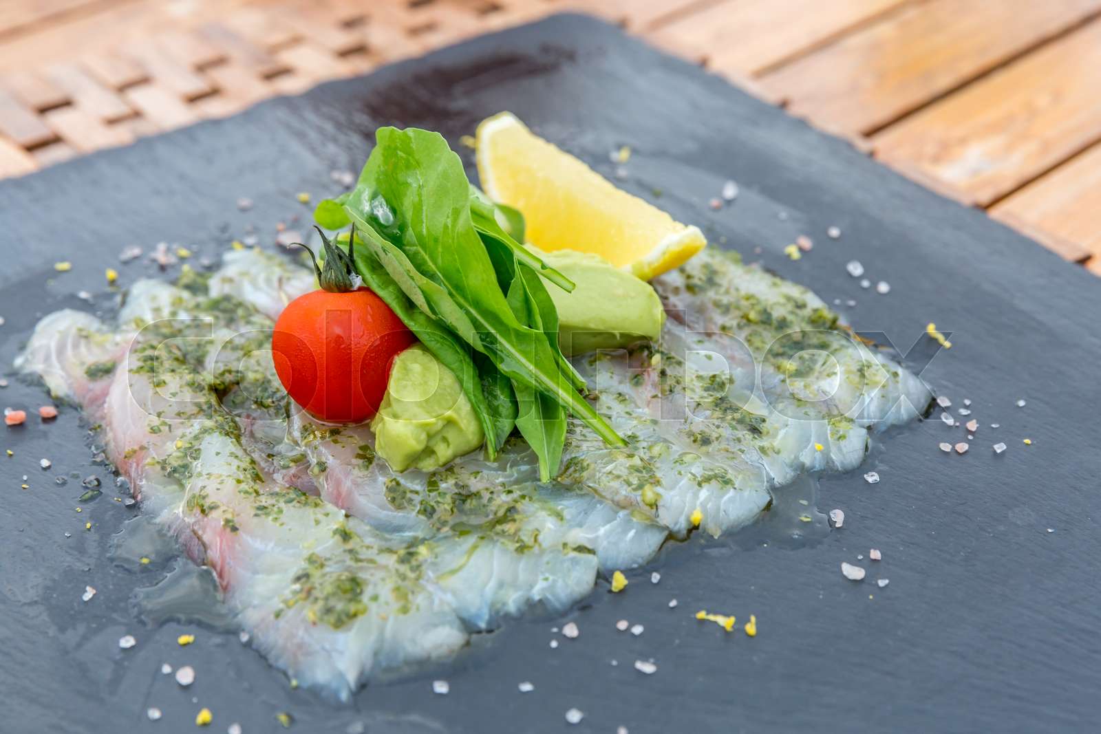 Sea bass sashimi Stock image Colourbox