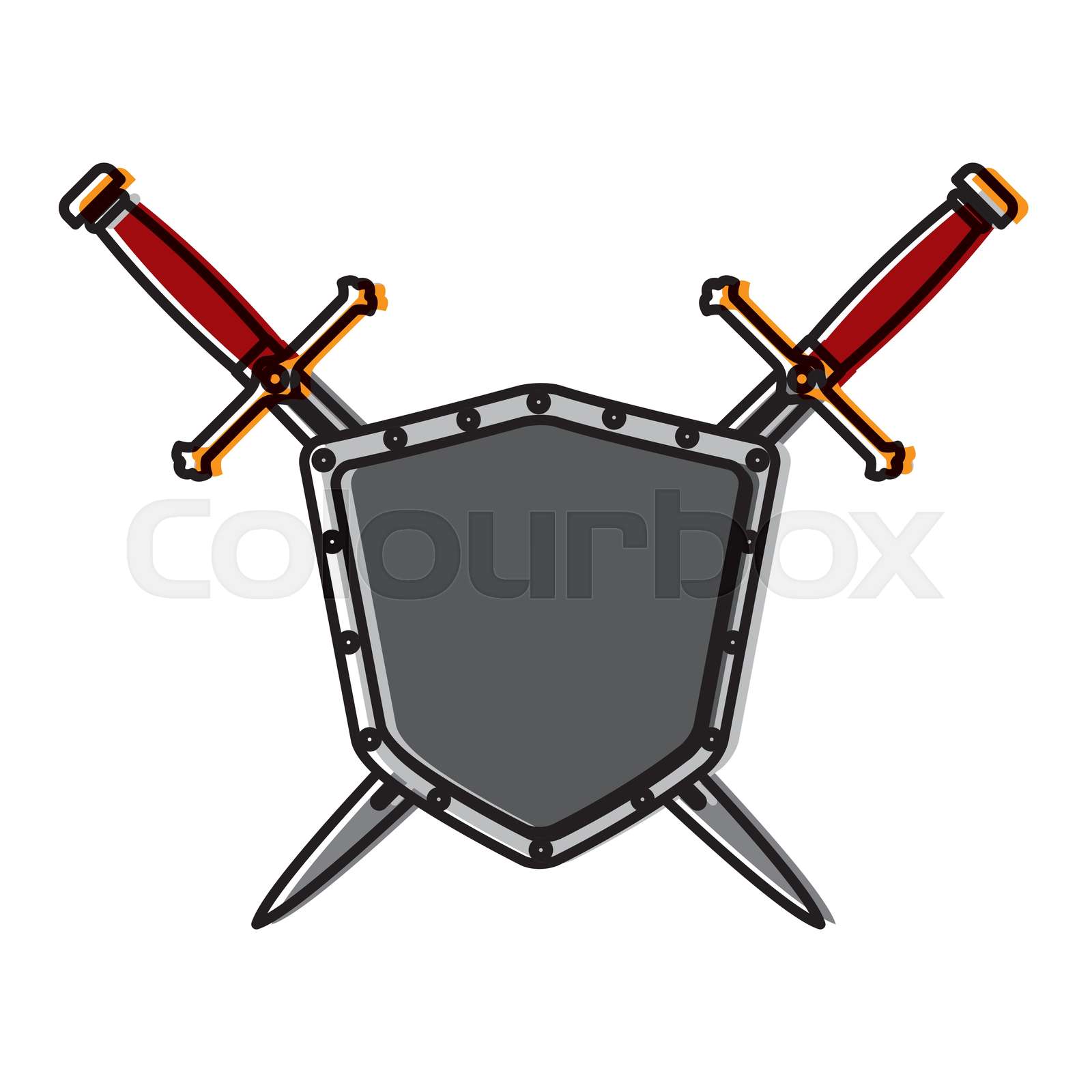 Metallic warrior shield with swords | Stock vector | Colourbox