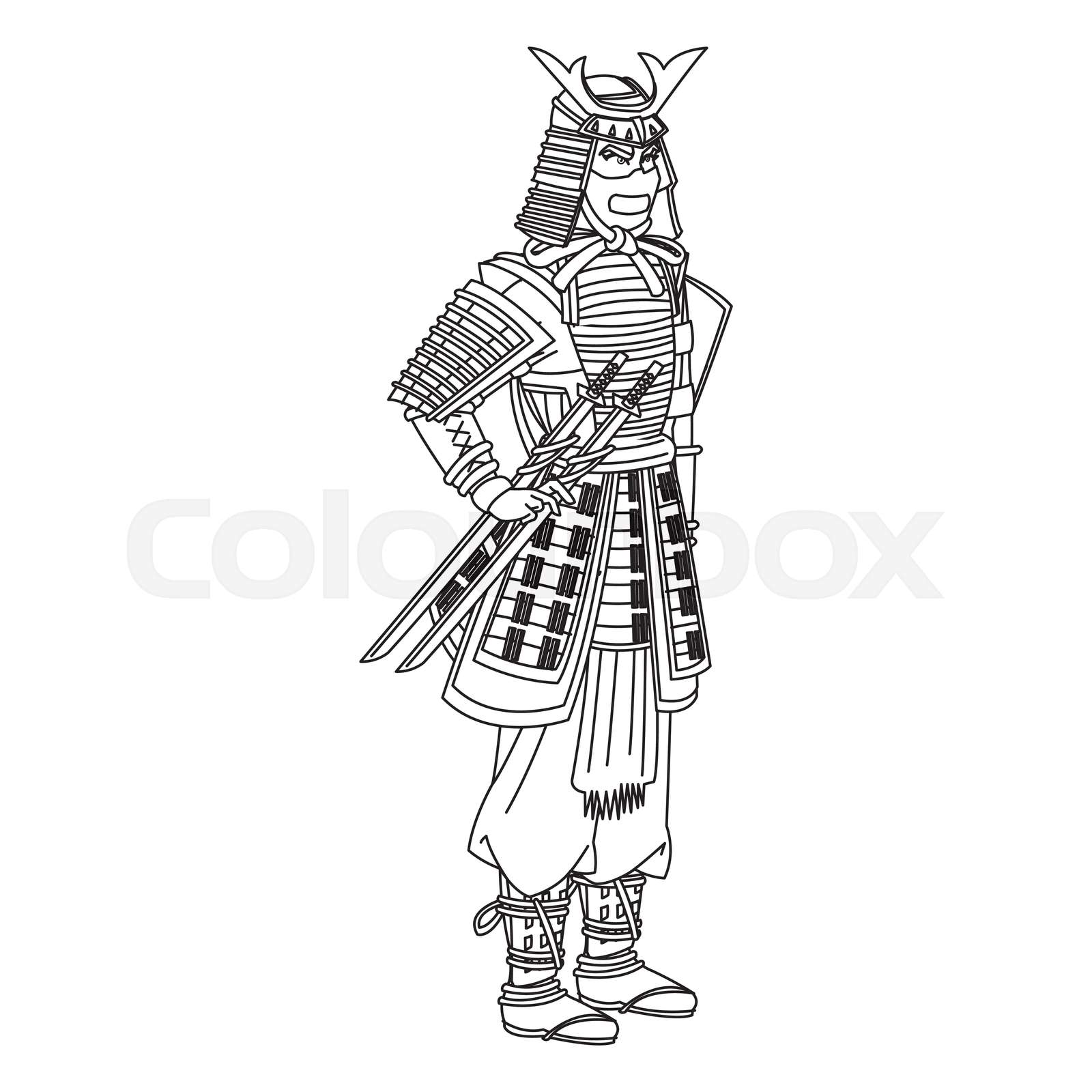 animation samurai man to ancient clothes. wearing armor helmet mask
