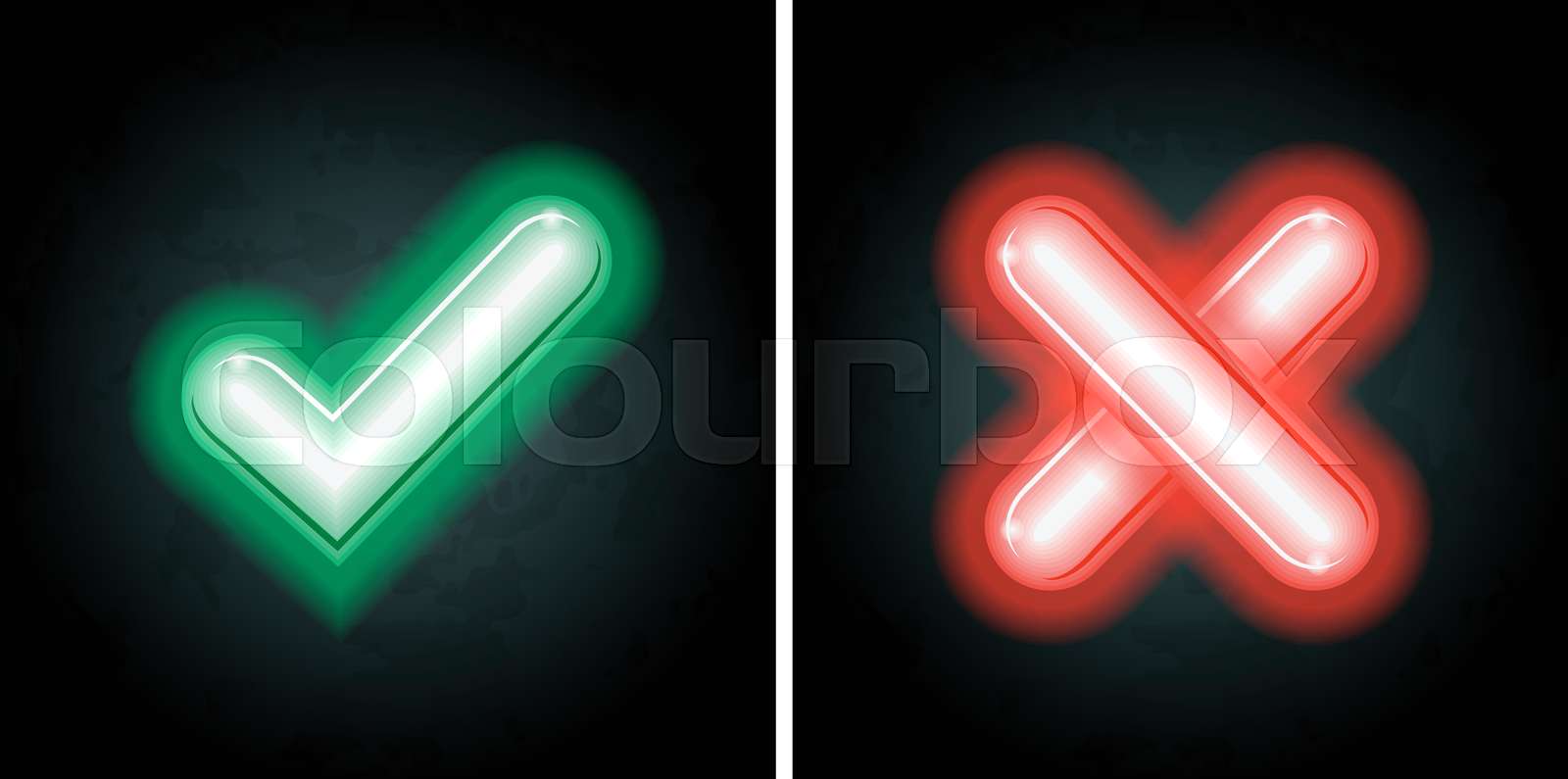 Neon lights for wrong and right signs Stock vector Colourbox