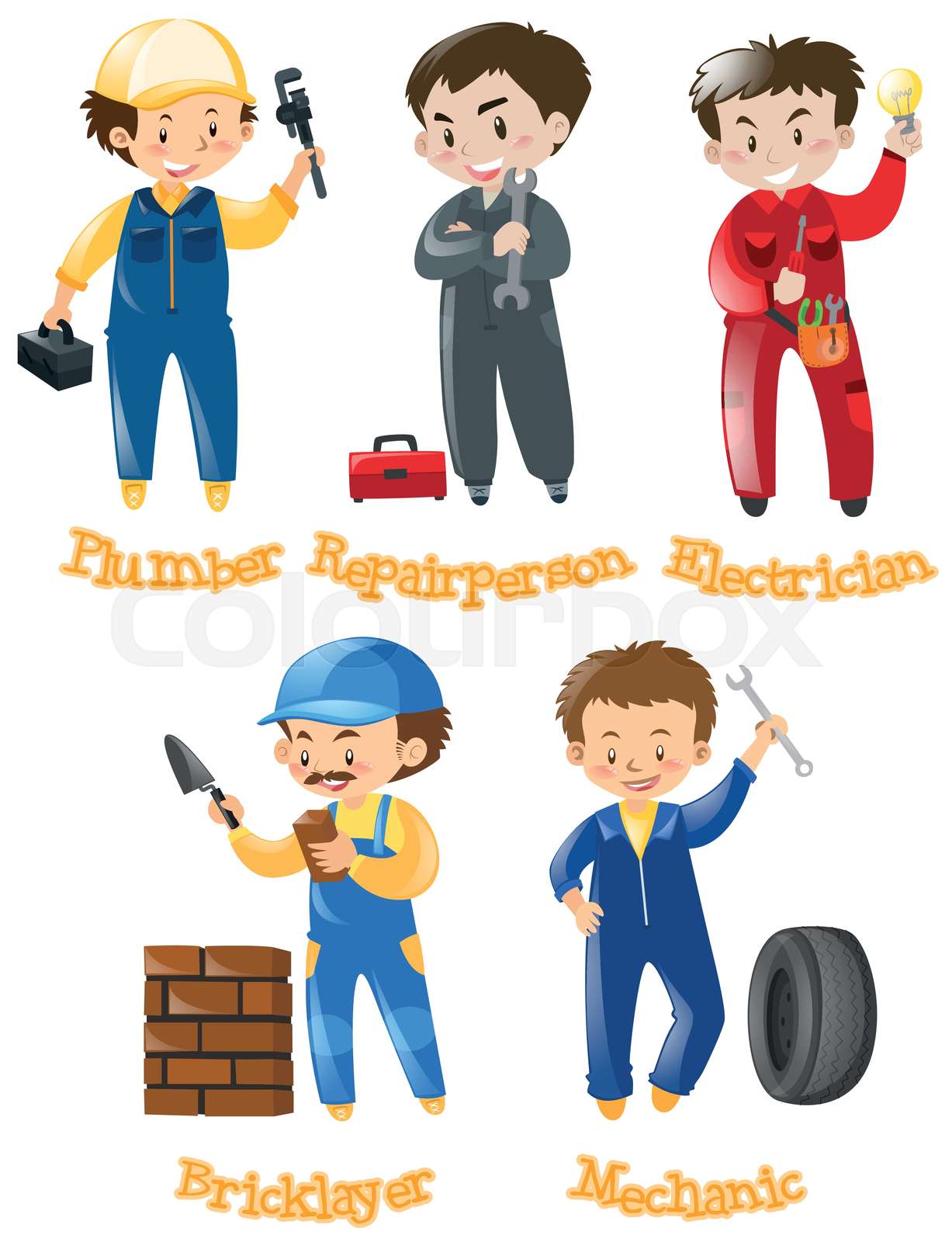 Different kinds of construction jobs Stock vector Colourbox