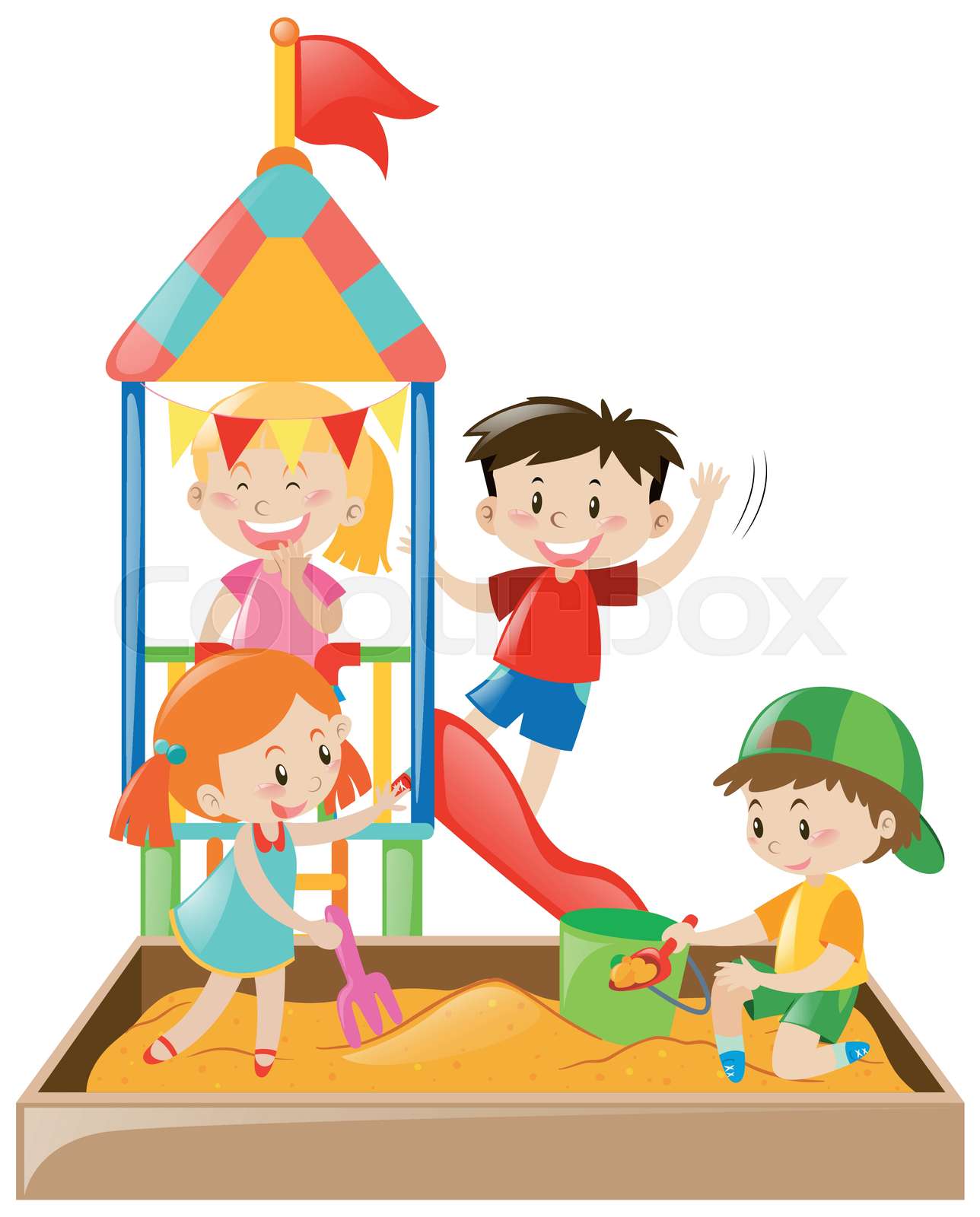 Children playing in the sandbox | Stock vector | Colourbox