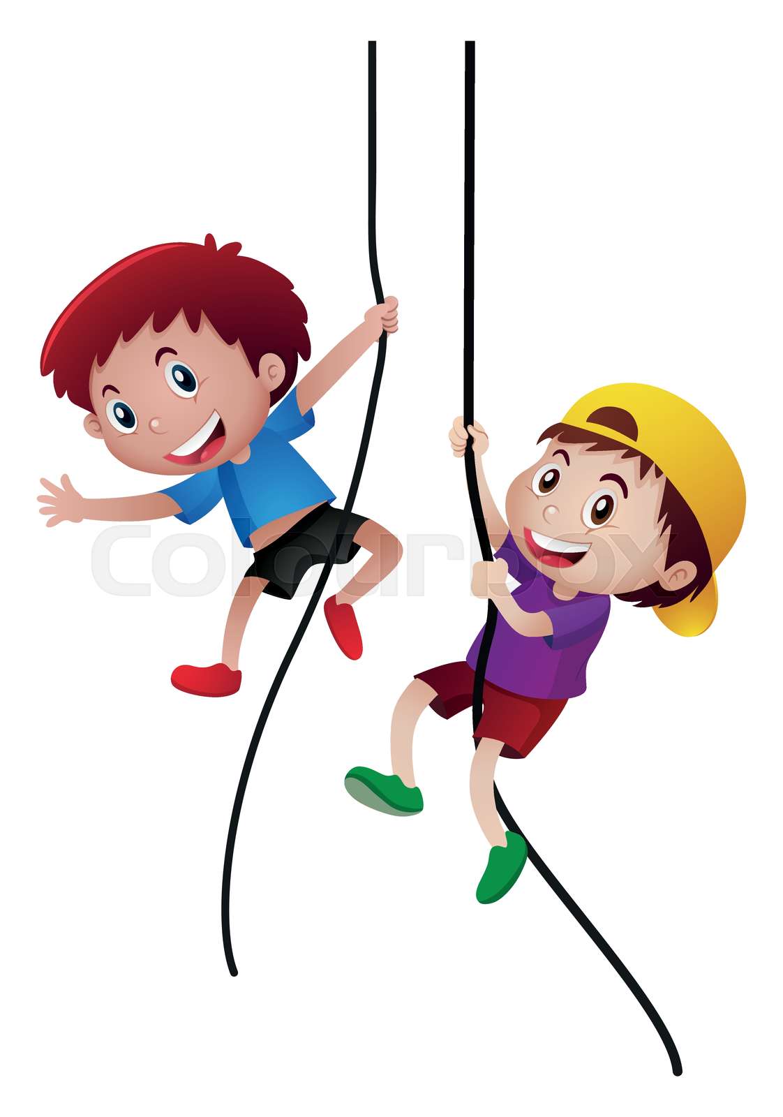 Two boys climbing up the rope Stock vector Colourbox