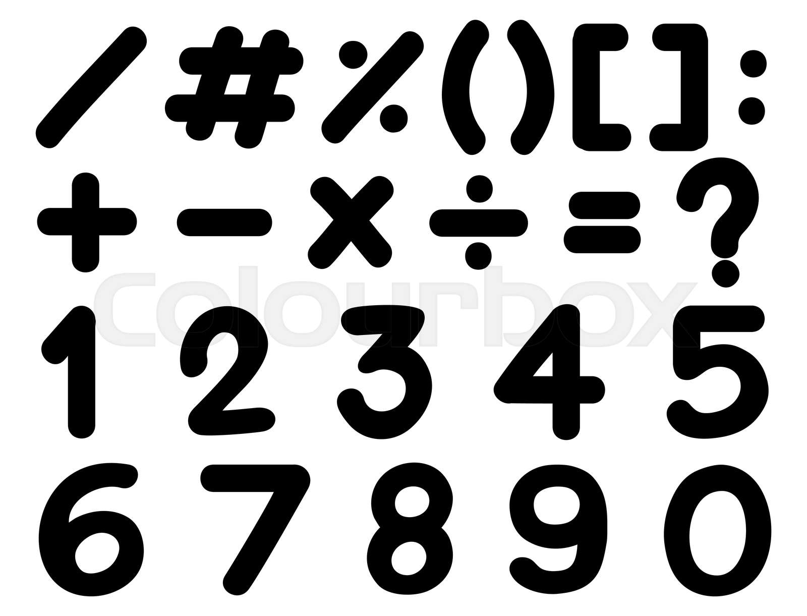 Font design for numbers and signs in black | Stock vector | Colourbox