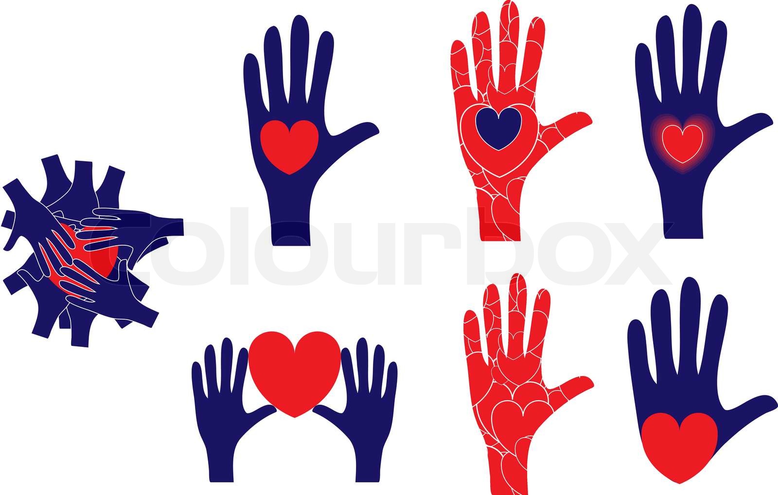 Hand und Herz Symbole zeigen verschiedene Konzepte StockVektor