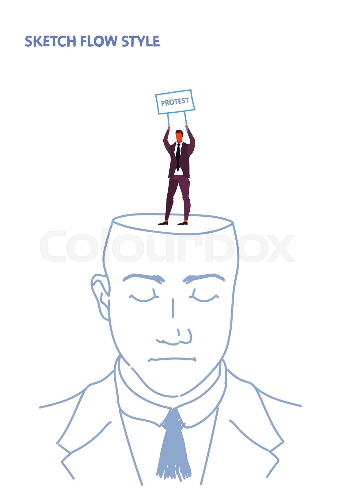 open human head businessman holding protest signboard demonstration