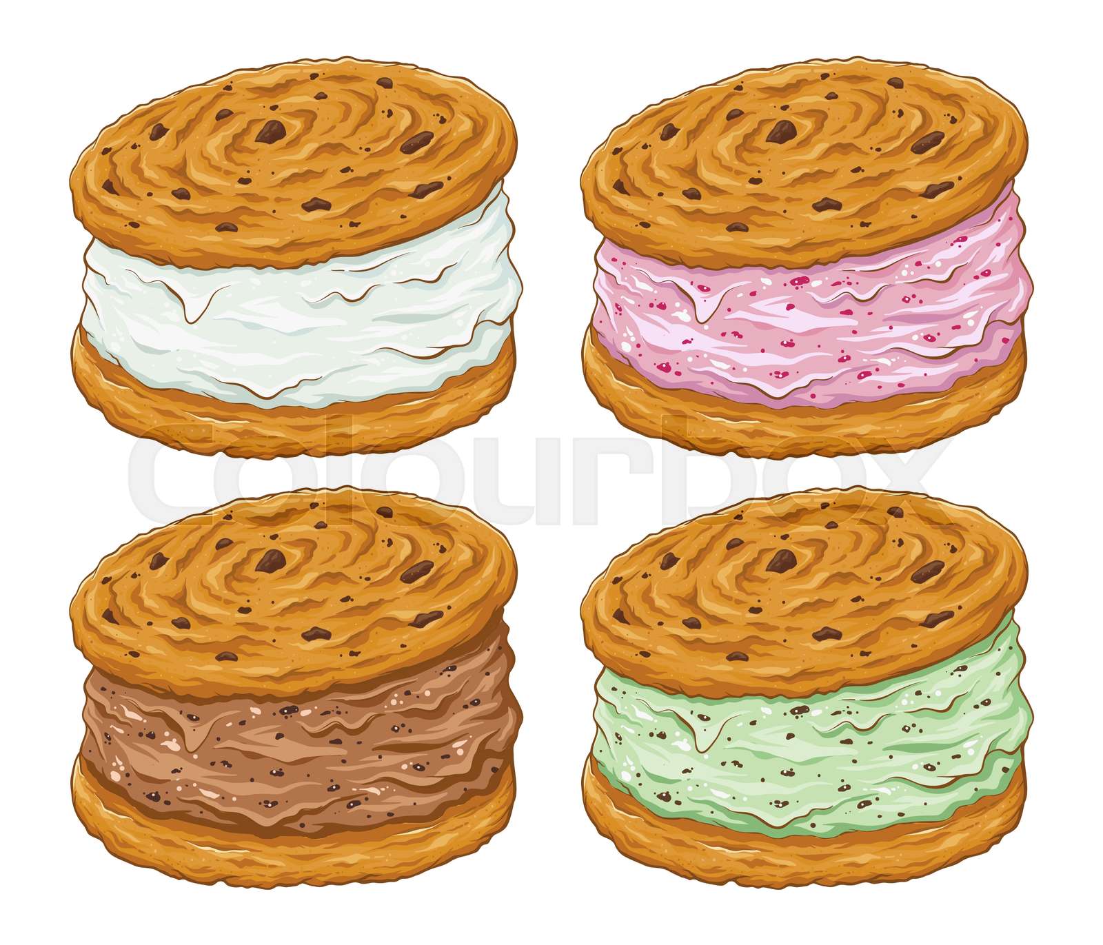 Ice Cream Cookie Sandwich in Various Flavor Stock vector Colourbox