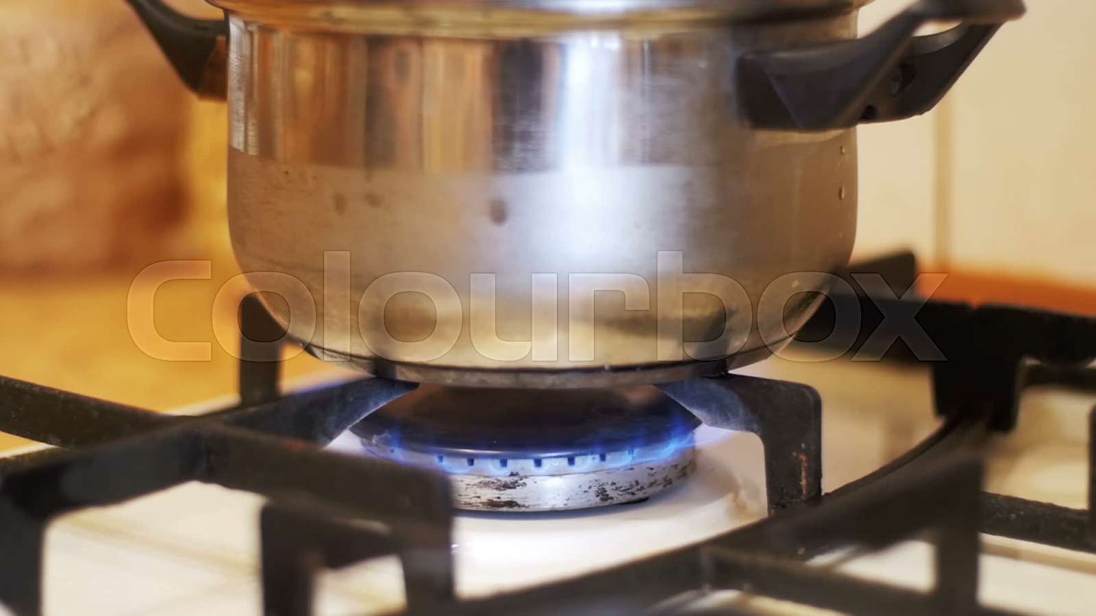 Boiling Pot is on a Gas Stove. Cooking Food at Home Stock video