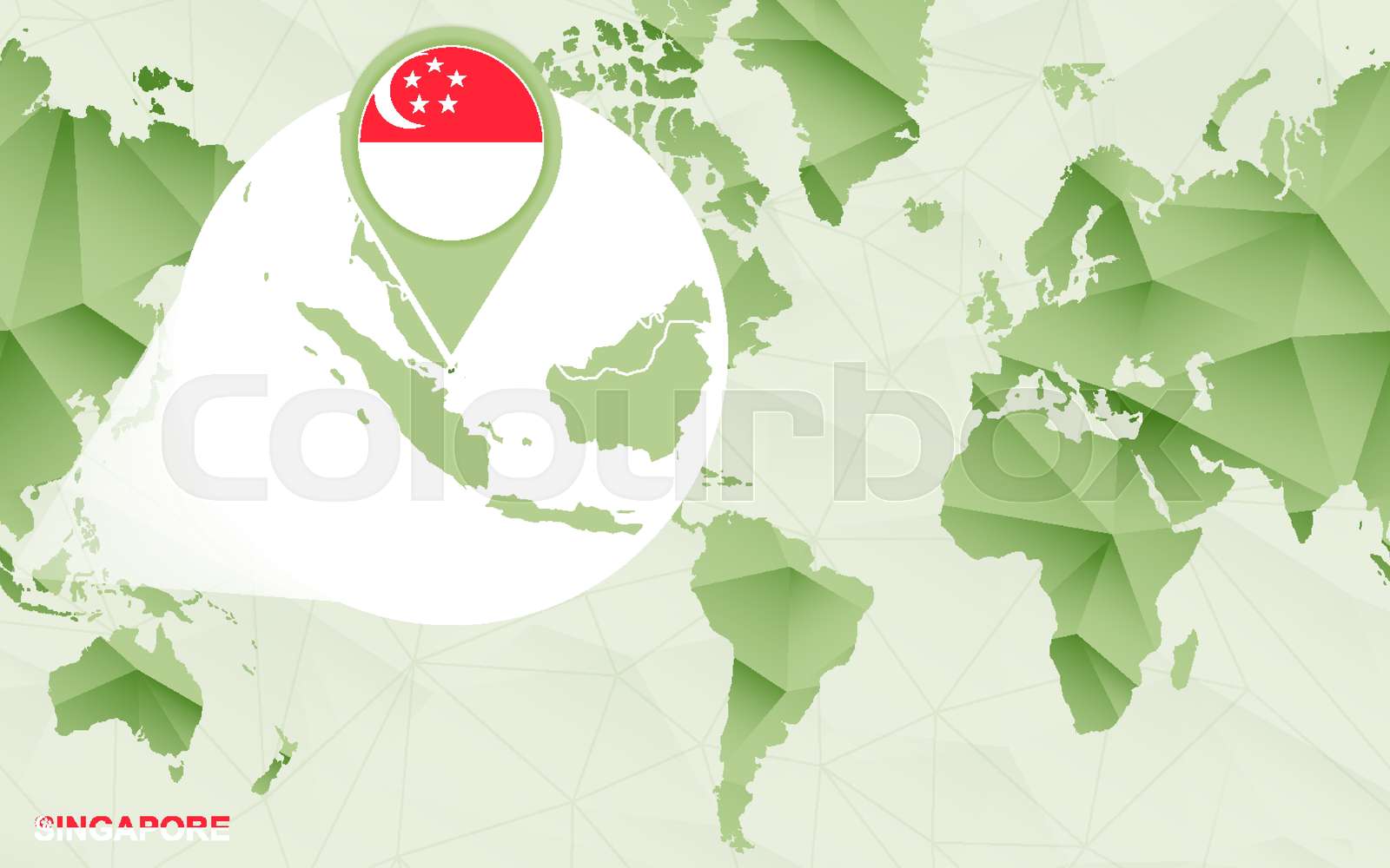 America Centric World Map With Magnified Singapore Map Stock Vector America Centric World Map With Magnified Singapore Map Stock Vector