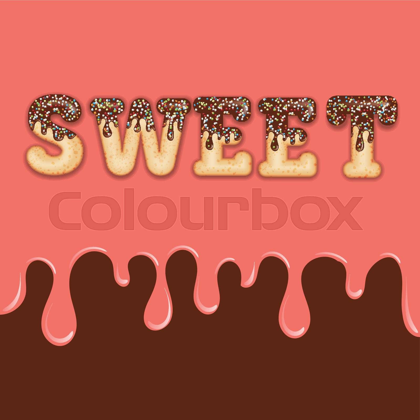 Tempting typography. Icing text. Word "sweet" glazed with chocolate and