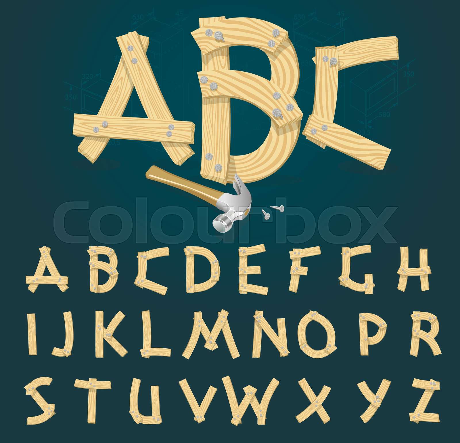 Font from wooden boards Stock vector Colourbox