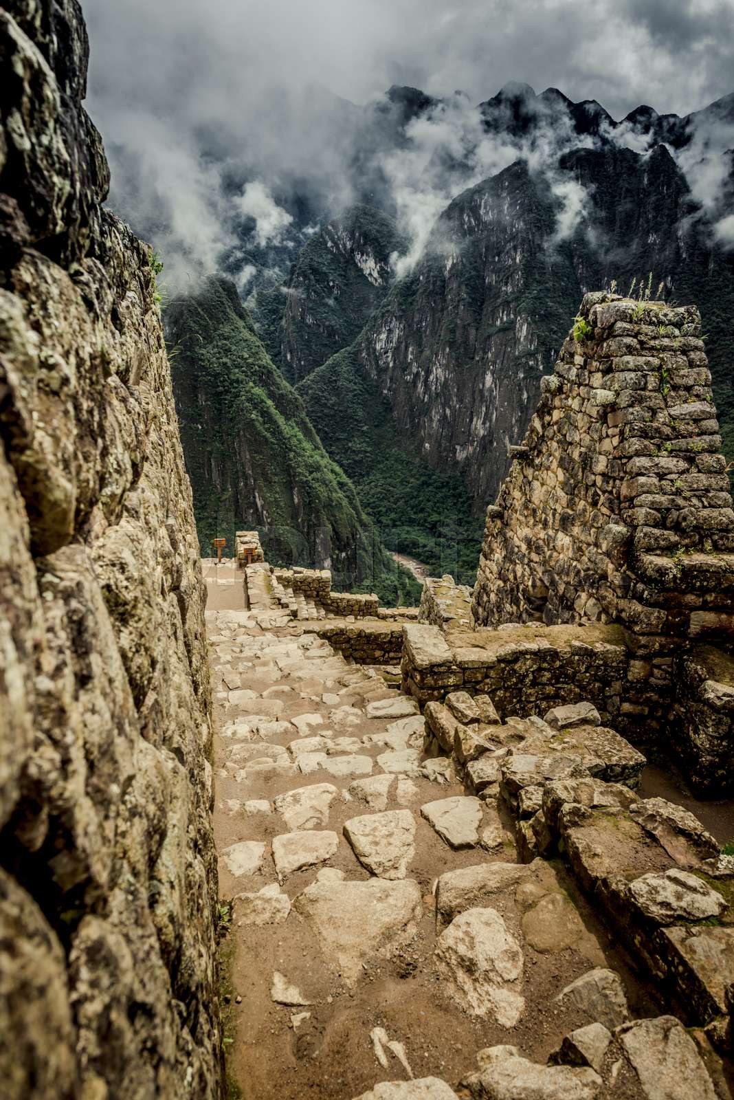Incas architecture in front of Huayna Picchu | Stock image | Colourbox