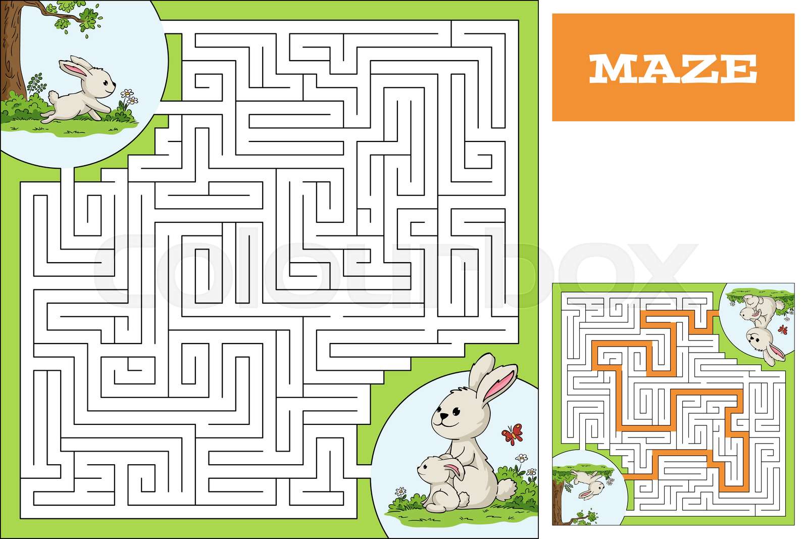 Help the Bunny to Find the Way. Maze Game Puzzle Stock vector Colourbox