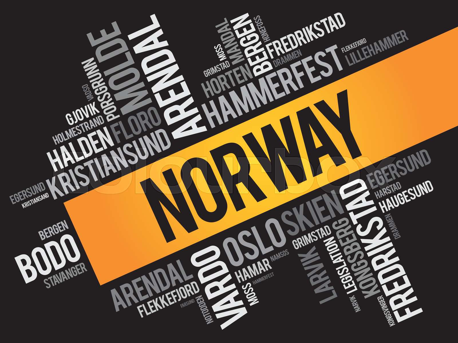 List of cities and towns in Norway Stock vector Colourbox