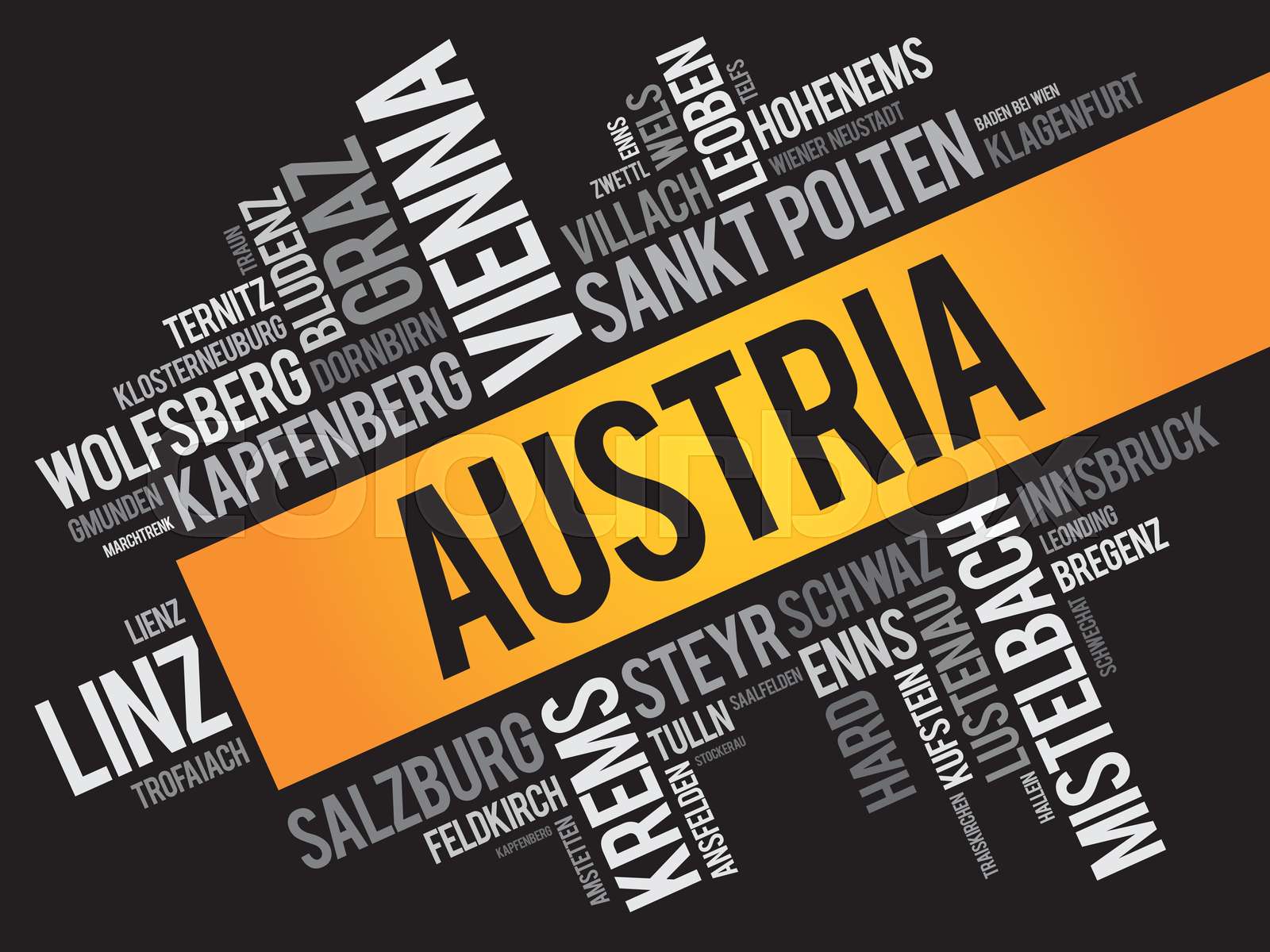 List of cities and towns in AUSTRIA Stock vector Colourbox