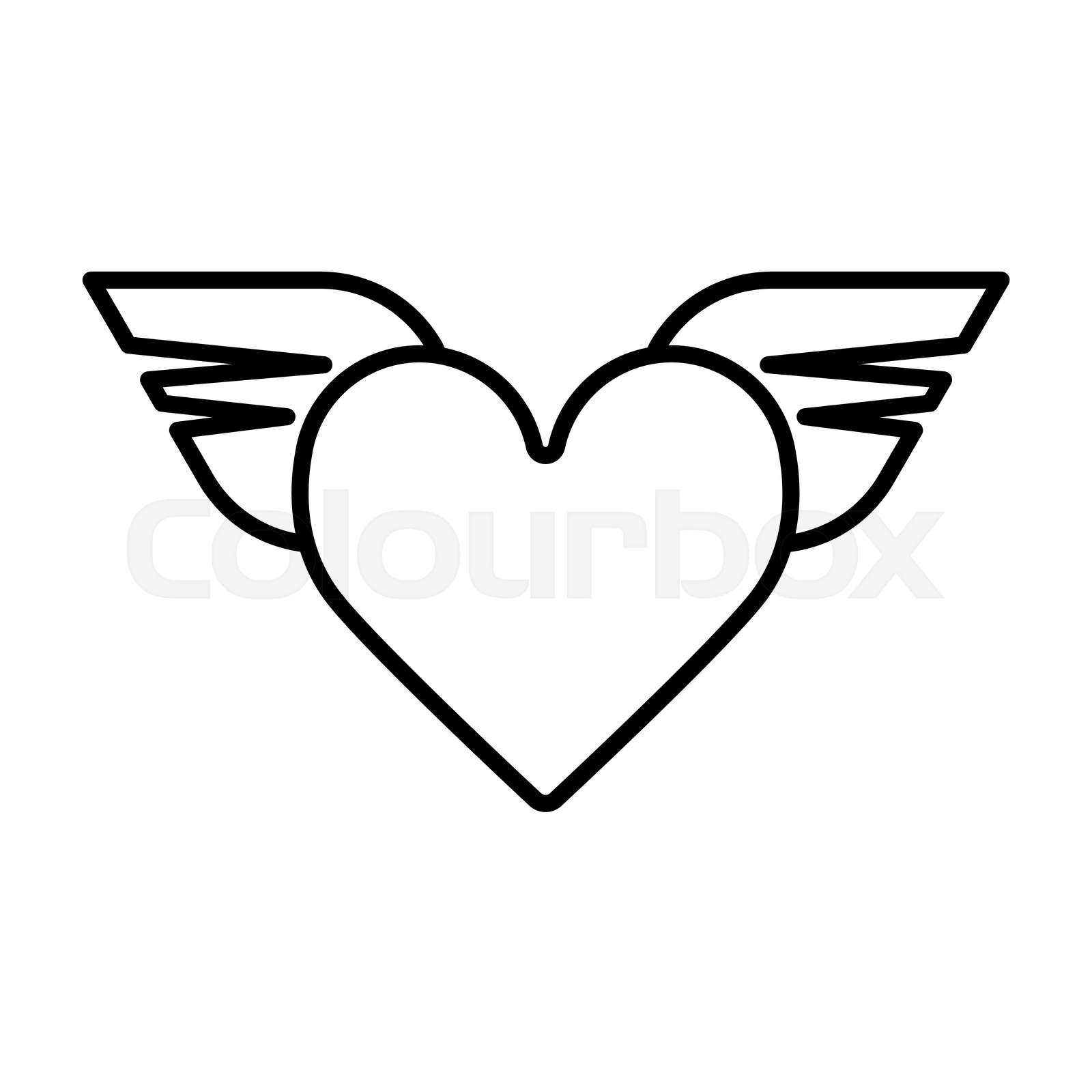 Single Heart Wings. Valentine day concept. Simple linear outline vector ...