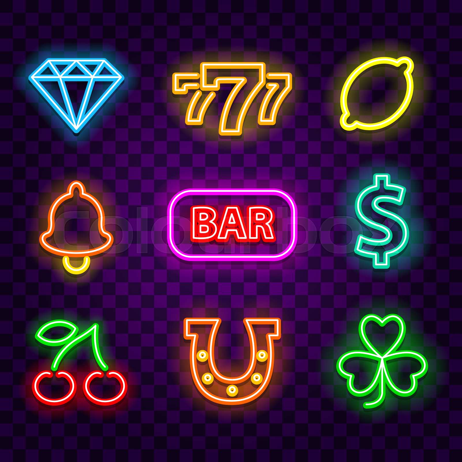 Casino neon signs on dark background vector | Stock vector | Colourbox