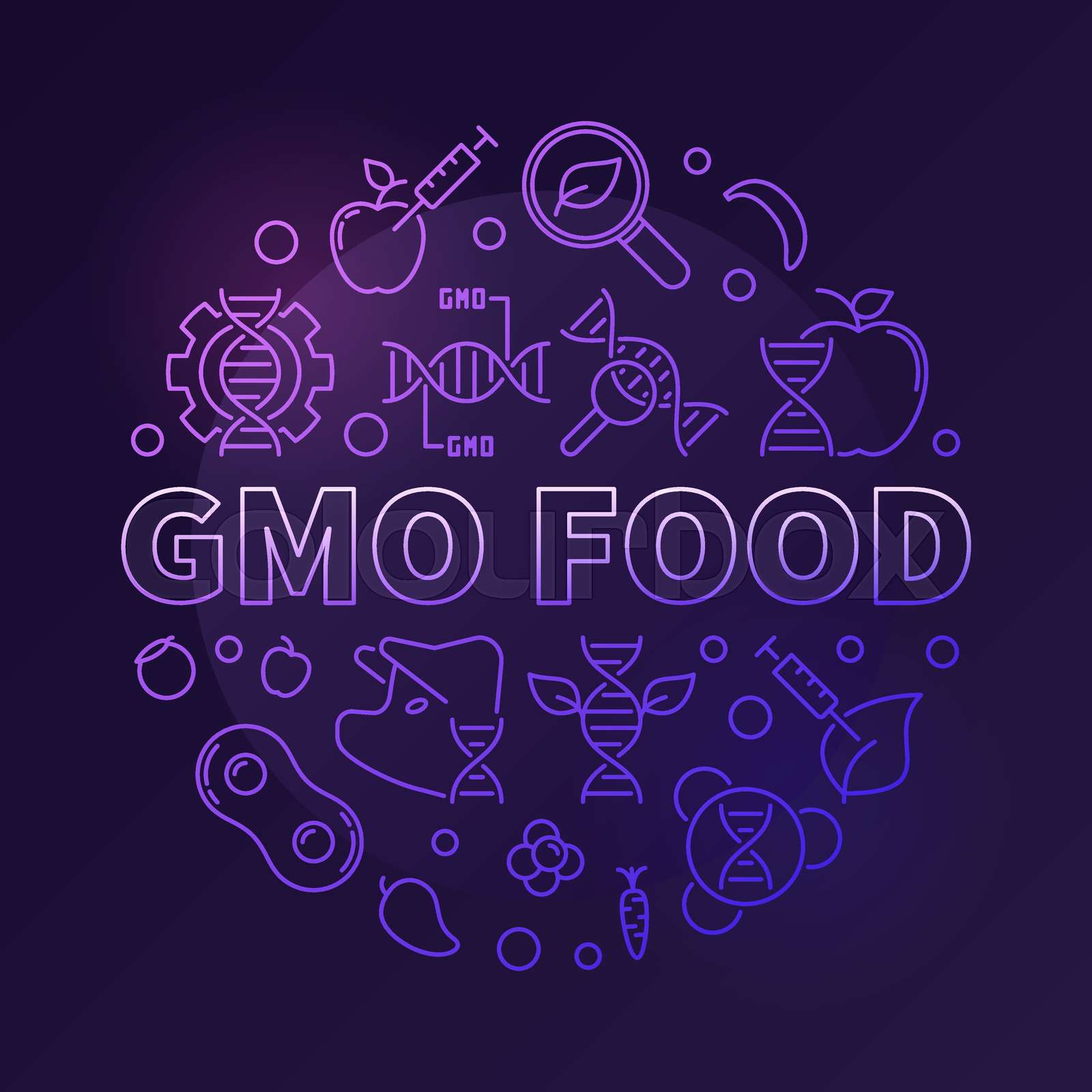 GMO Food vector colored circular modern linear illustration | Stock ...