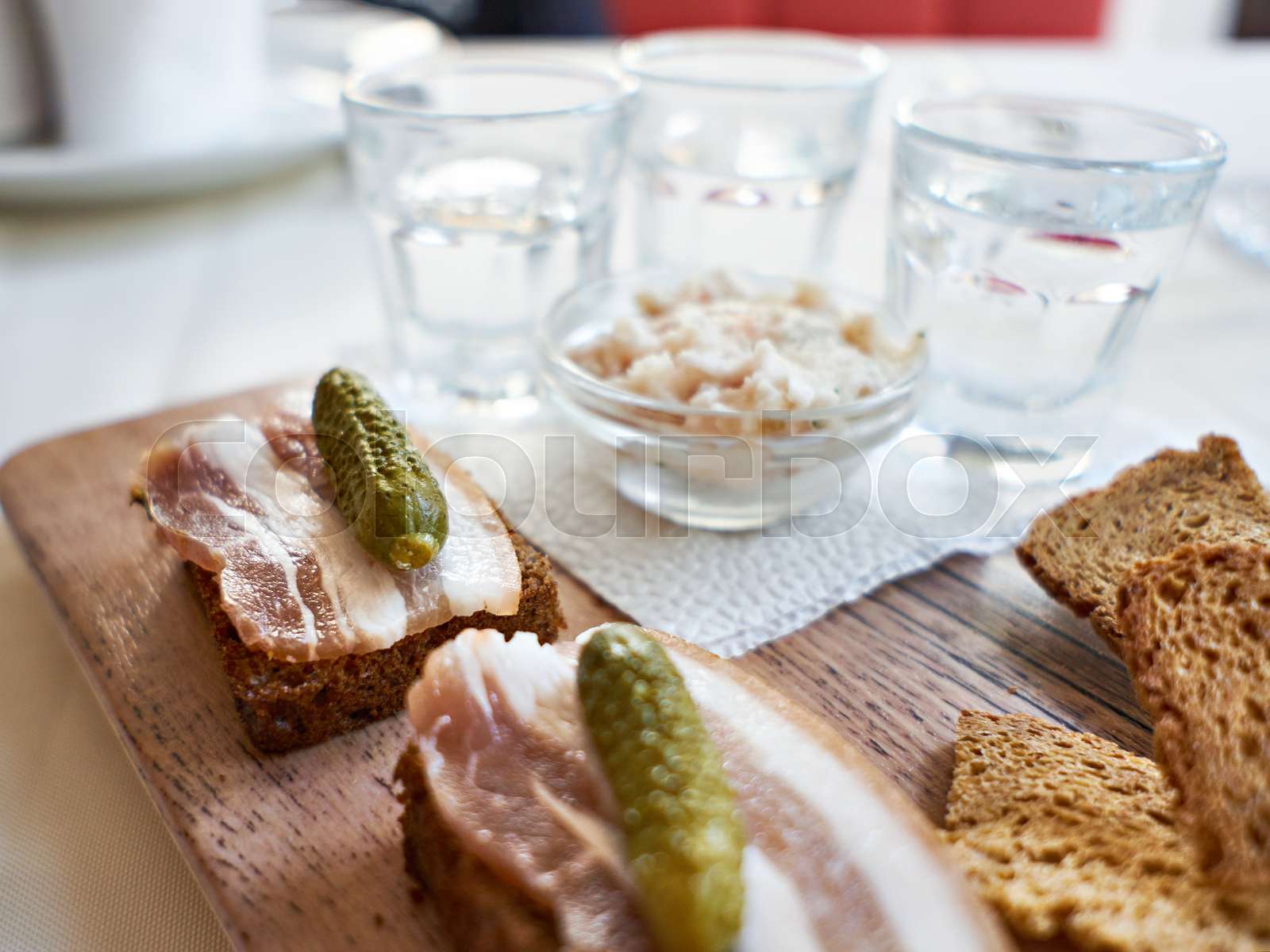 Ukrainian vodka gorilka with salo | Stock image | Colourbox