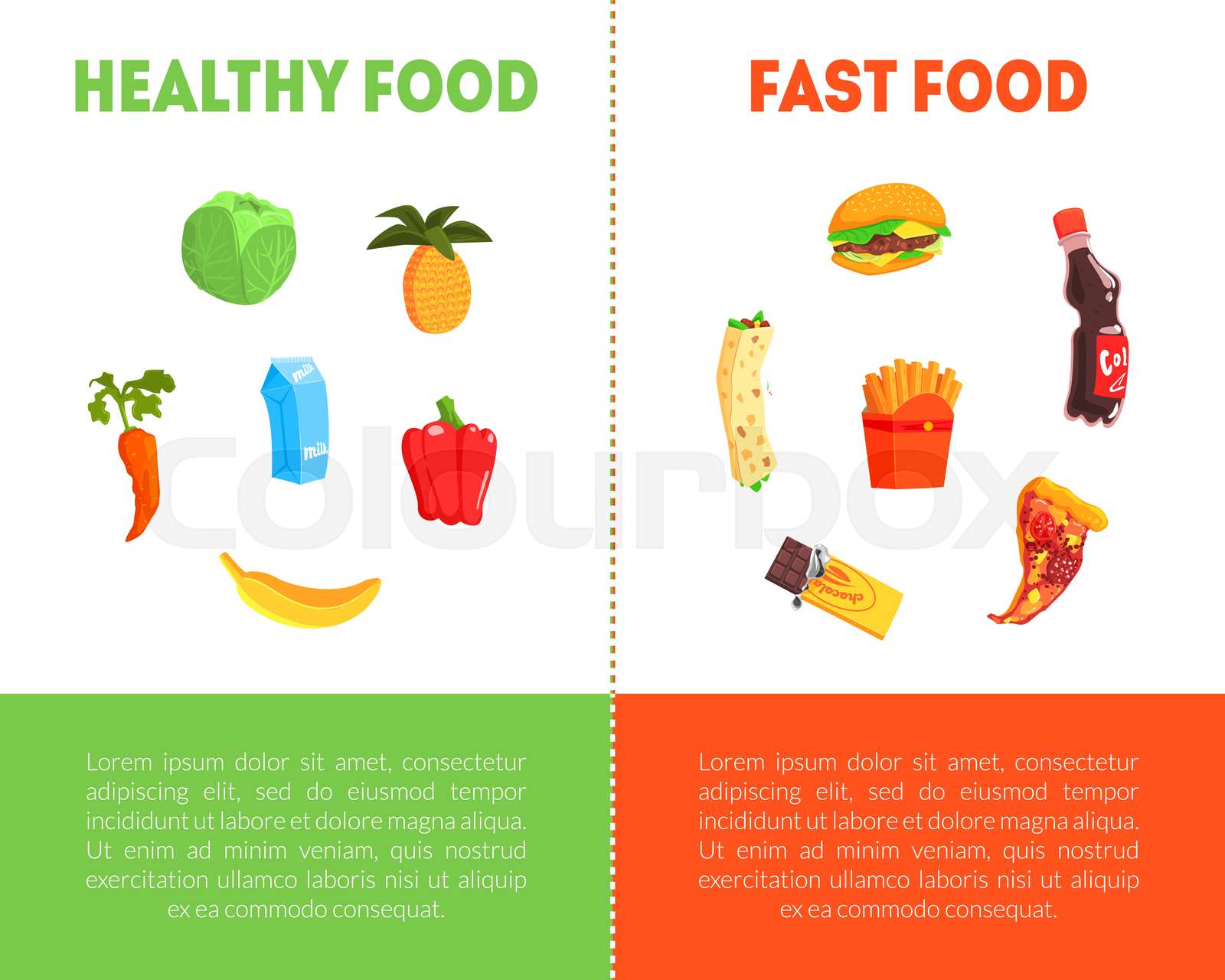 Food Choice Healthy And Junk Food Banner Template With Place For Text 