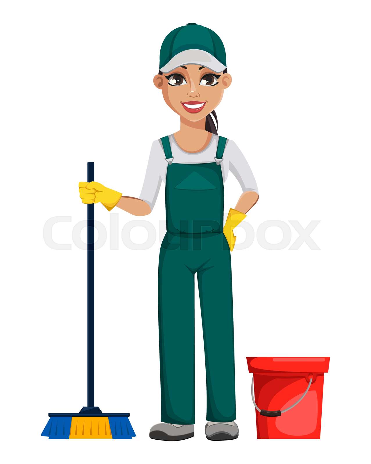 Cleaning service concept. Cheerful cartoon character Stock vector