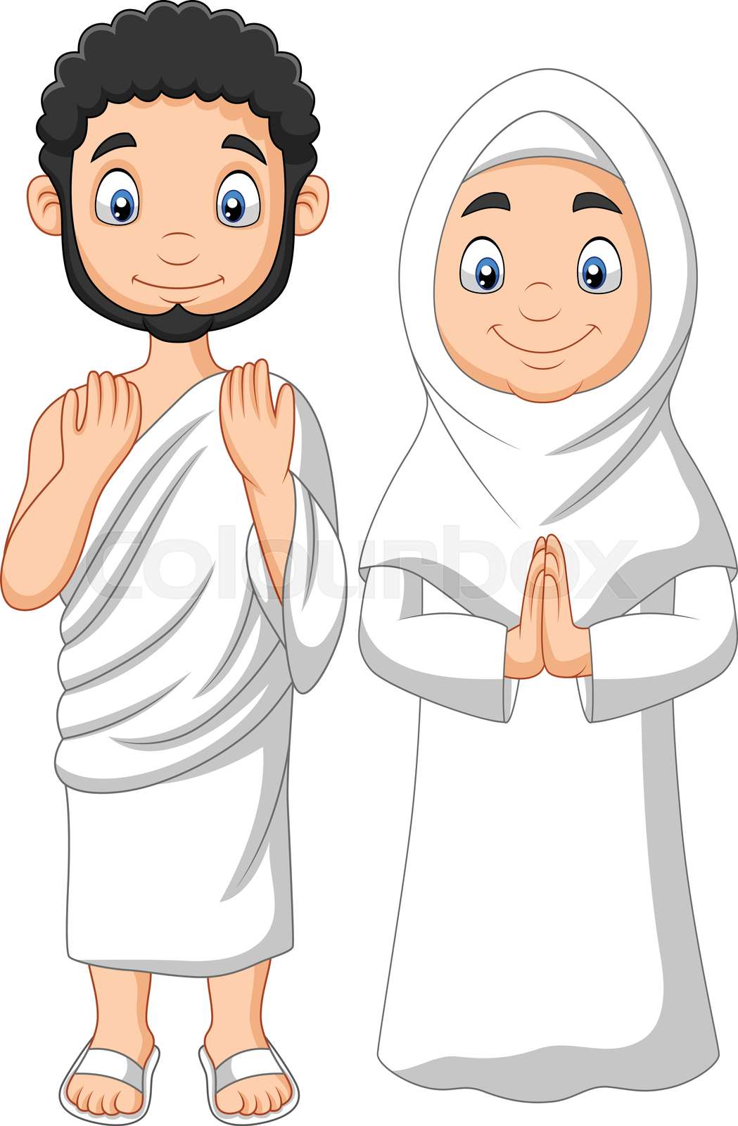 Cartoon Muslim Man and Woman wearing Ihram clothing Stock vector Colourbox