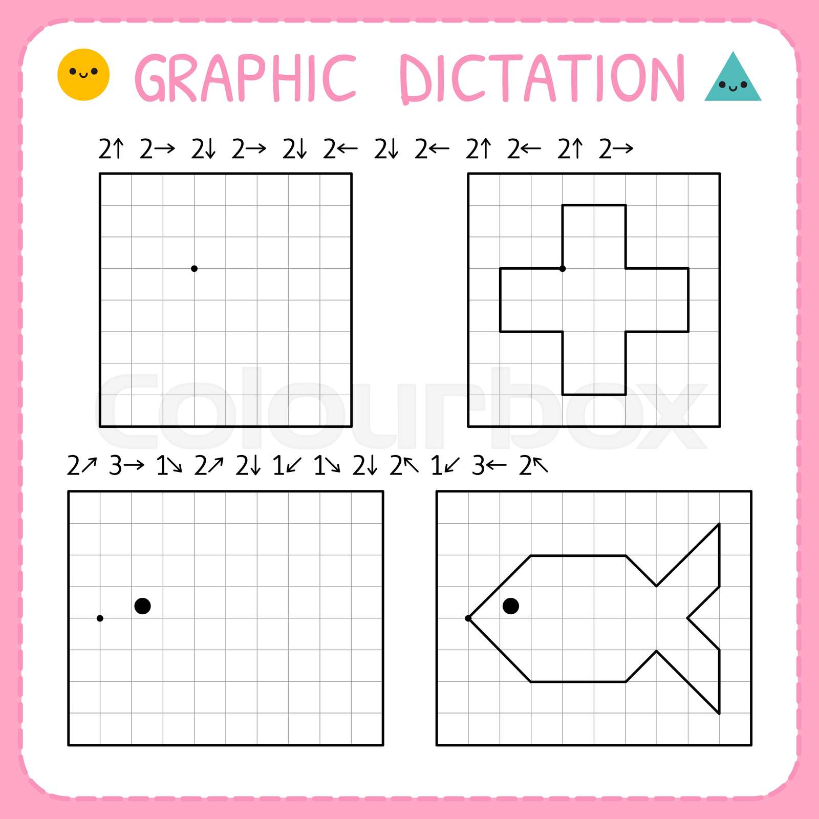 graphic dictation kindergarten educational game for kids preschool worksheets for practicing motor skills working pages for children stock vector colourbox