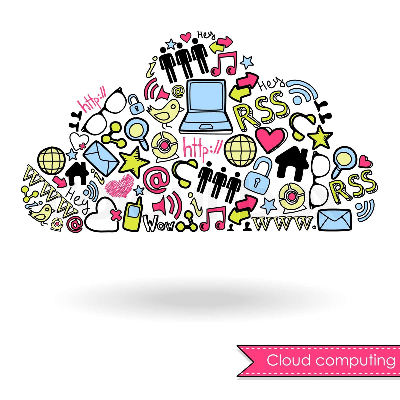 Cloud computing and social media concept Cute Hand drawn doodles