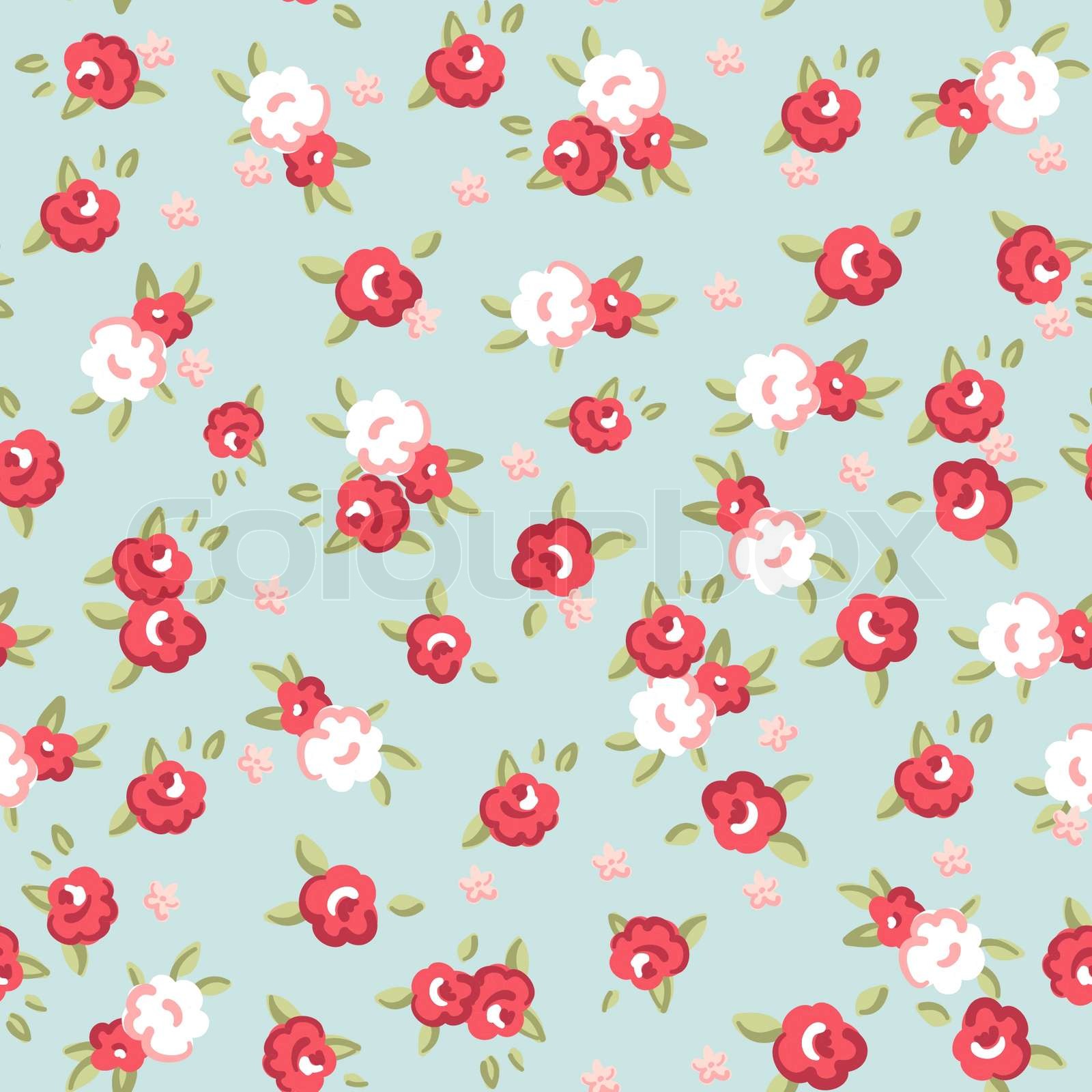 English Rose, Seamless wallpaper pattern with pink roses on blue ...