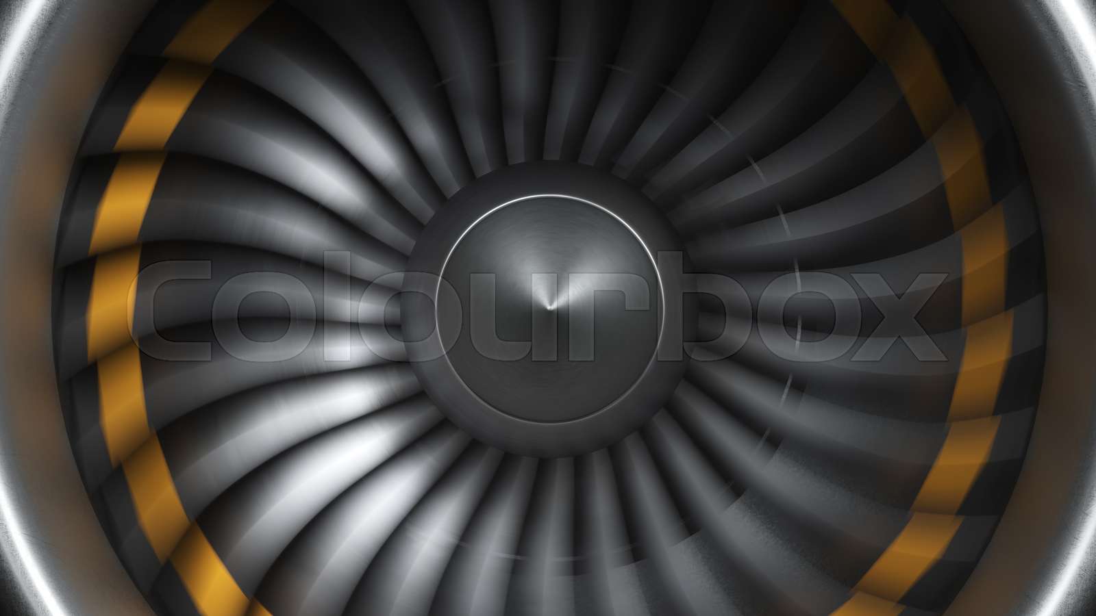 Jet engine, close-up view engine blades. Engine blades at the ends ...