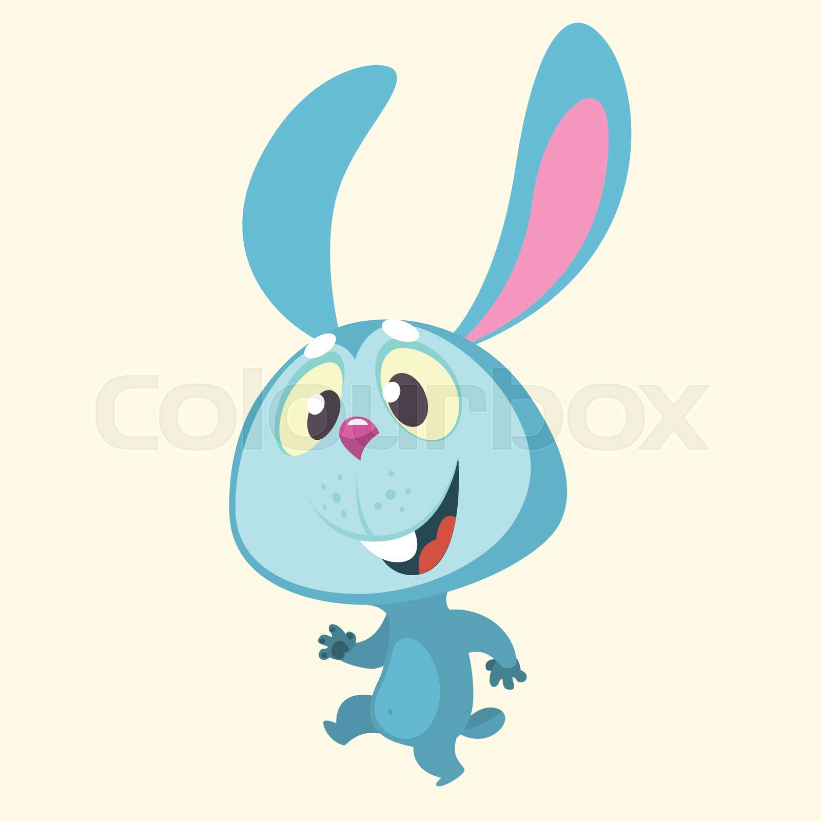 Cute cartoon blue bunny rabbit character dancing | Stock vector | Colourbox