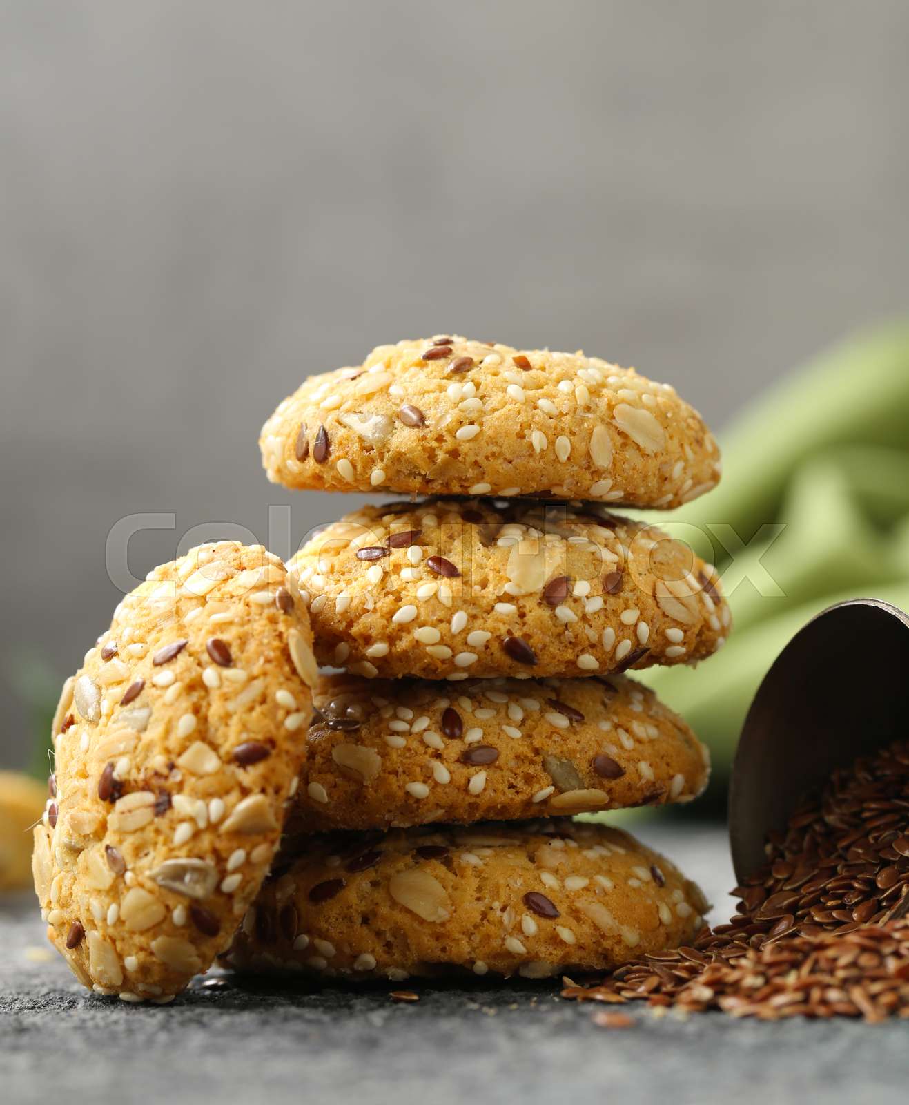 flaxseed cookies for healthy nutrition Stock image Colourbox