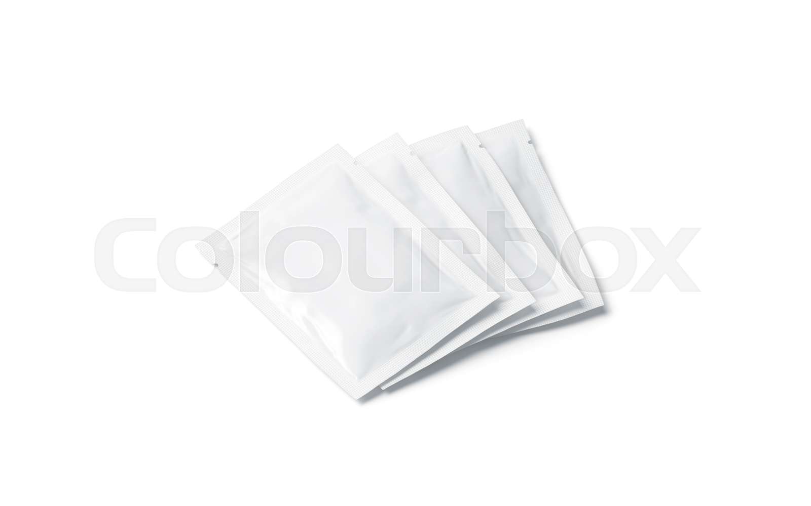 Blank white sachet packets stack mock up, isolated, side view Stock