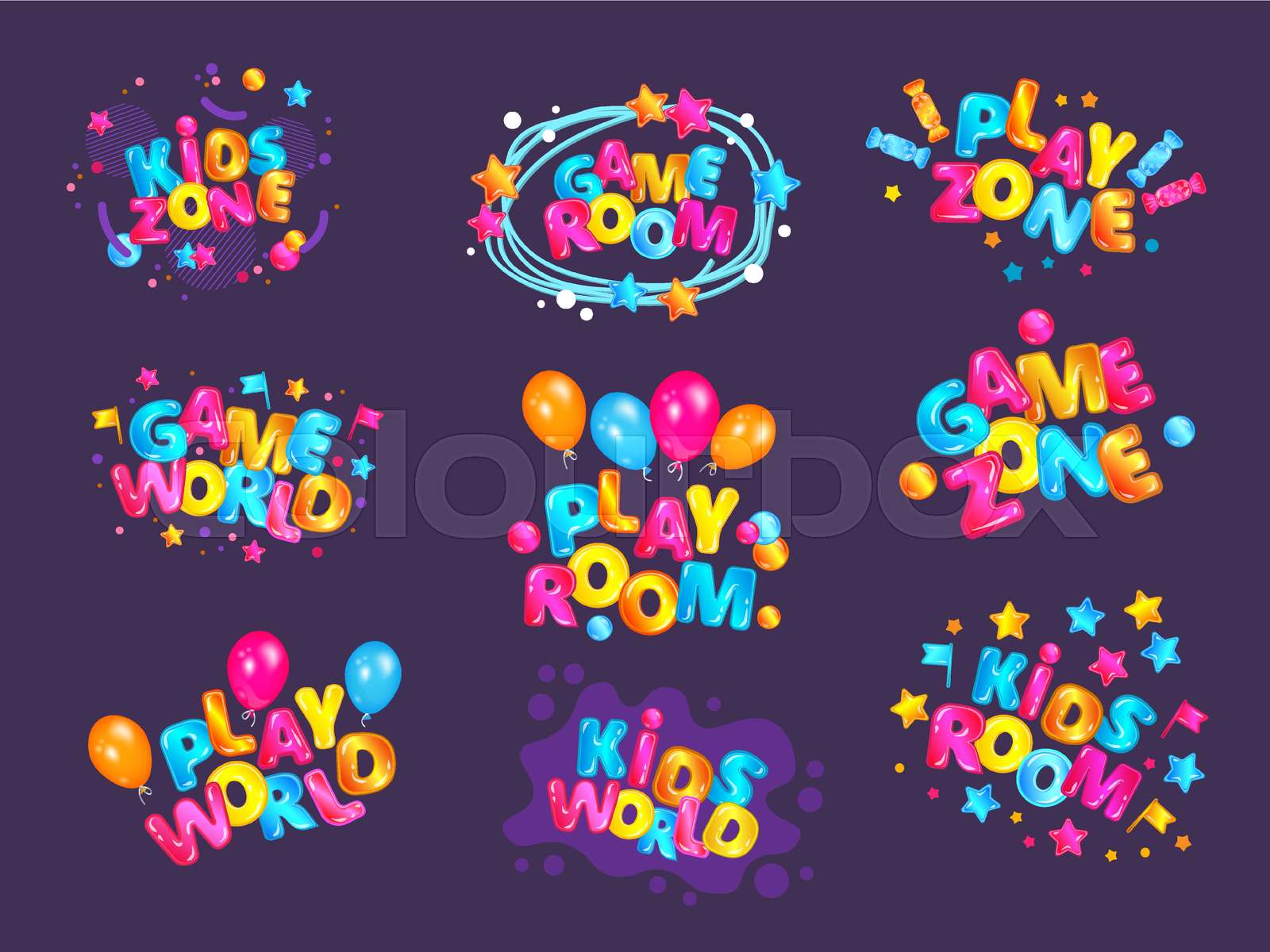 Set of banners for kid's playroom or playground vector illustration ...