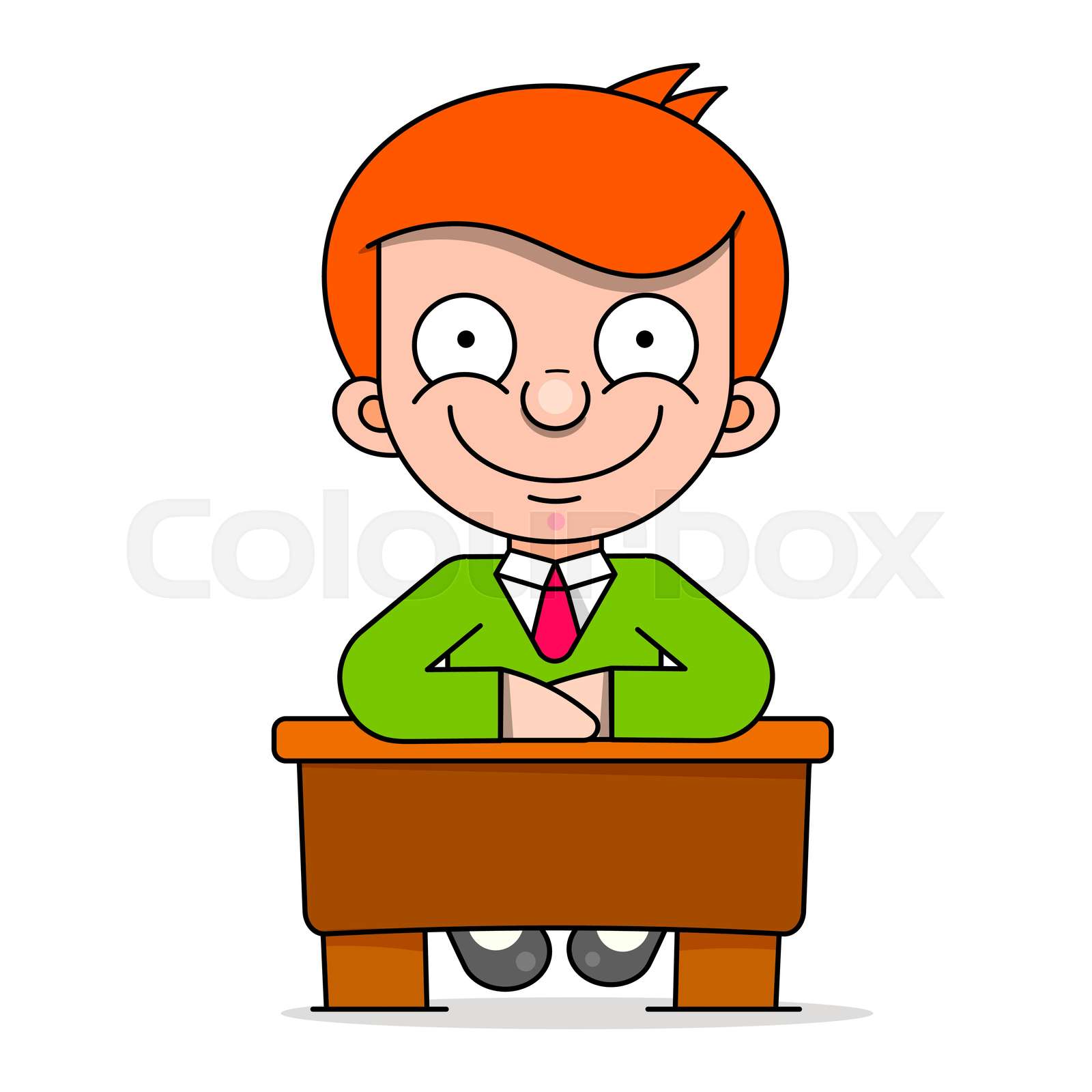 Cute Boy Sitting At His Desk And Learning School Stock vector Colourbox