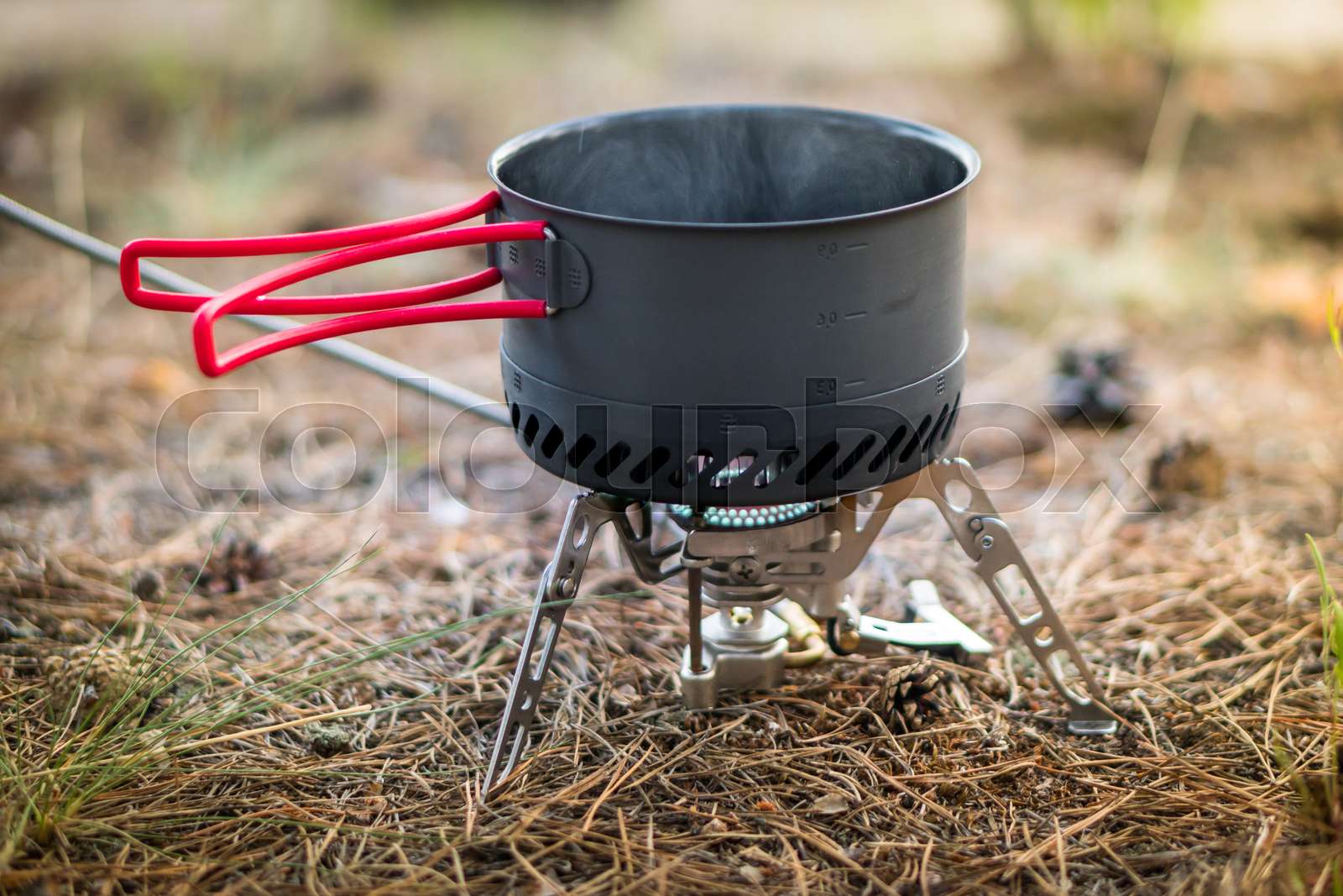 Foldable camping gas fire system with a pot with radiator for fast ...
