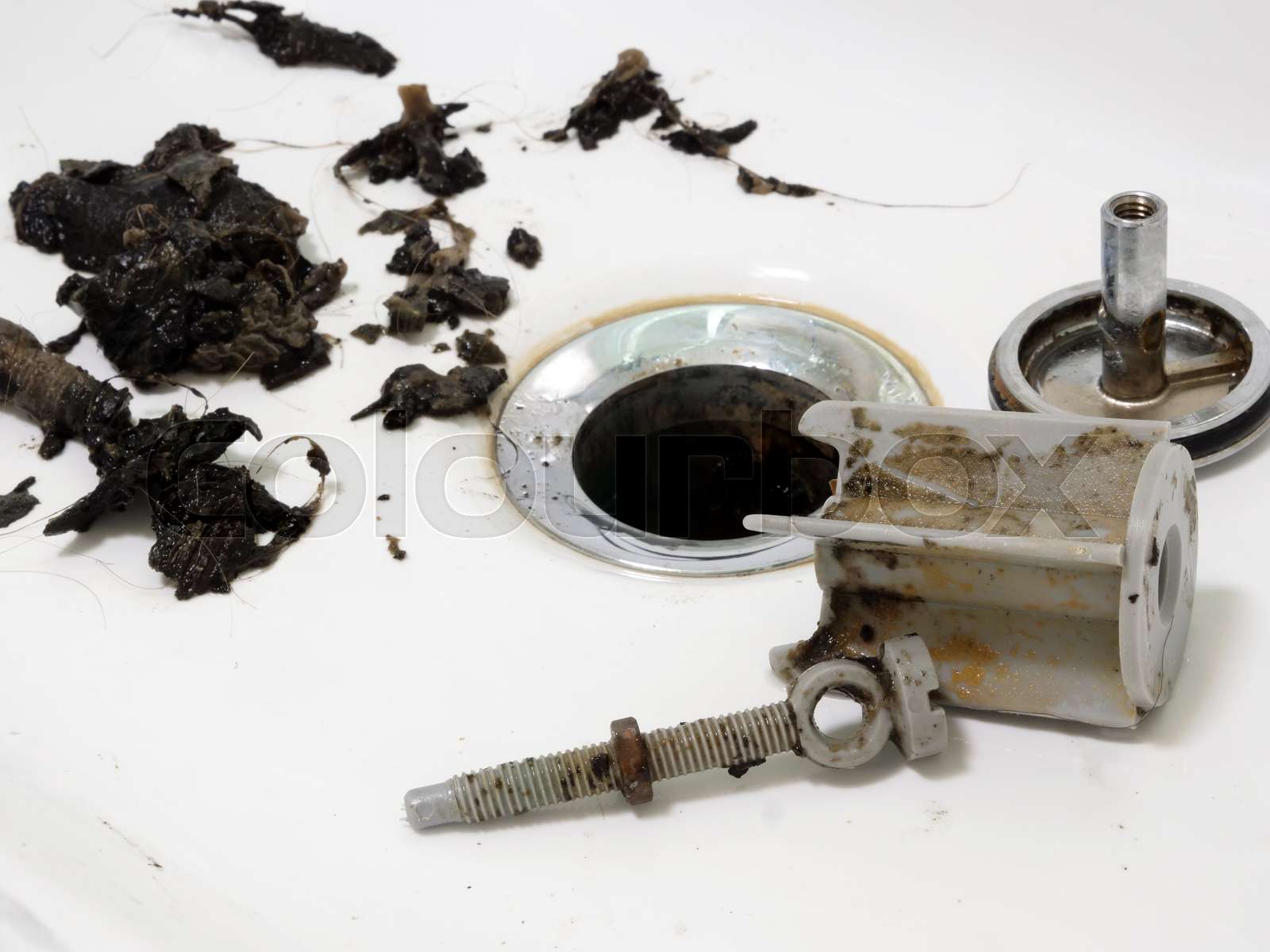 Clogged sink in the bathroom and pipe cleaning. | Stock image | Colourbox