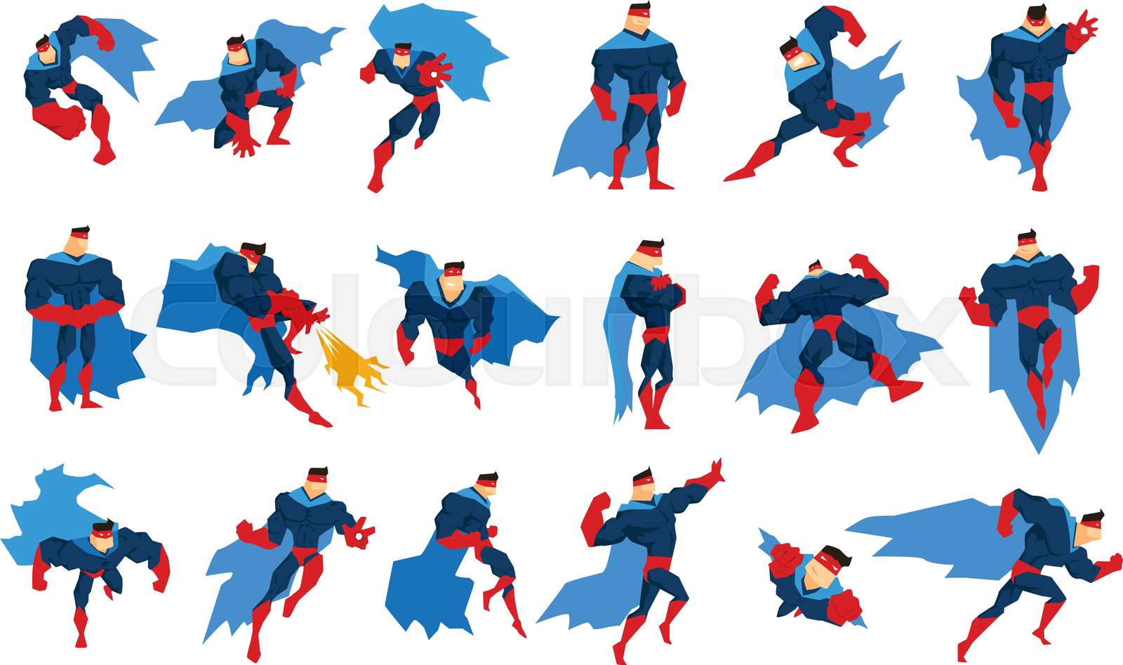 Superhero With Blue Cape In Different Comics Classic Poses Stickers Superhero With Blue Cape In Different Comics Classic Poses Stickers