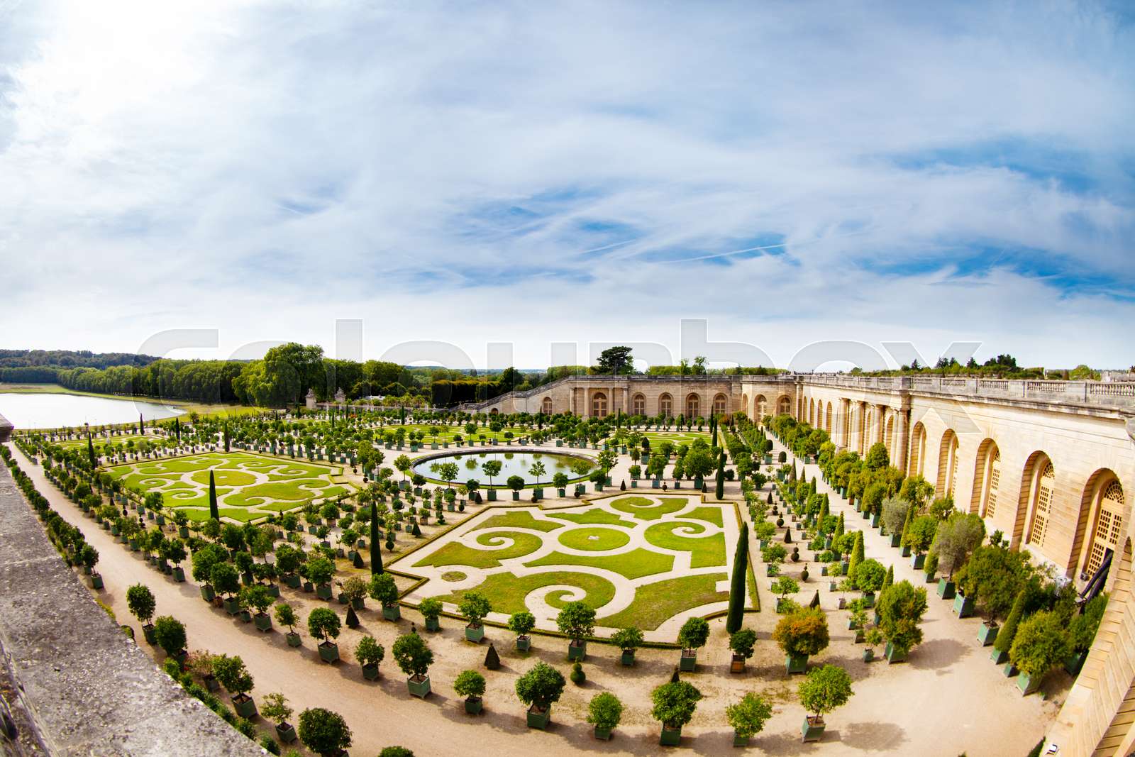 Aerial view of Versailles gardens at sunny day | Stock image | Colourbox