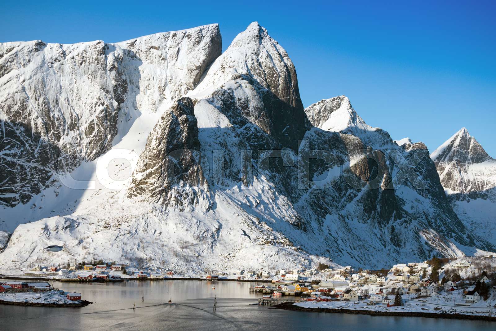 beautiful view on the city Reine Stock image Colourbox