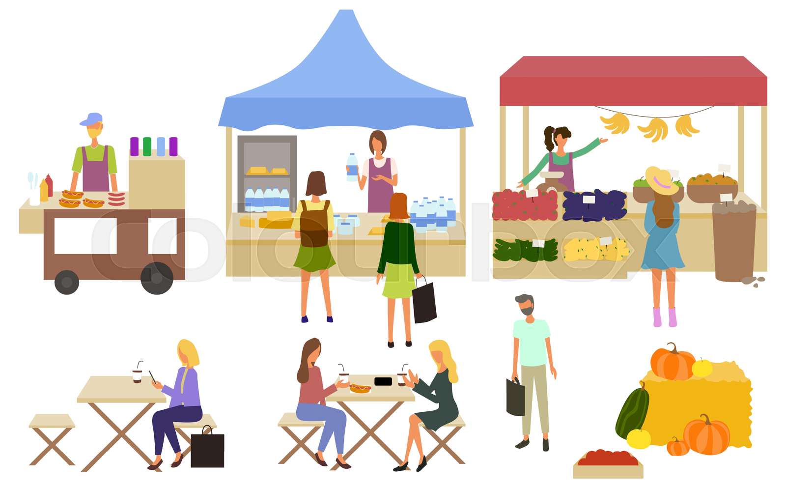 Street Food, Marketplace Stands Set Vector Image Stock vector Colourbox