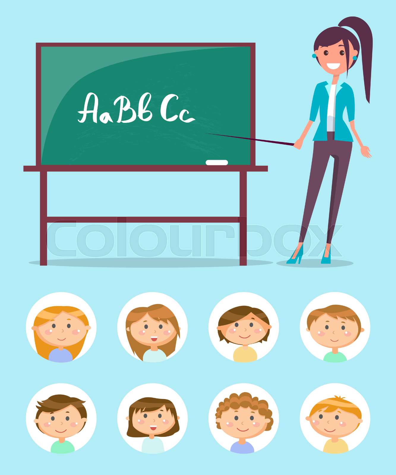 English Teacher Near Chalkboard With ABC Letters Stock Vector Colourbox
