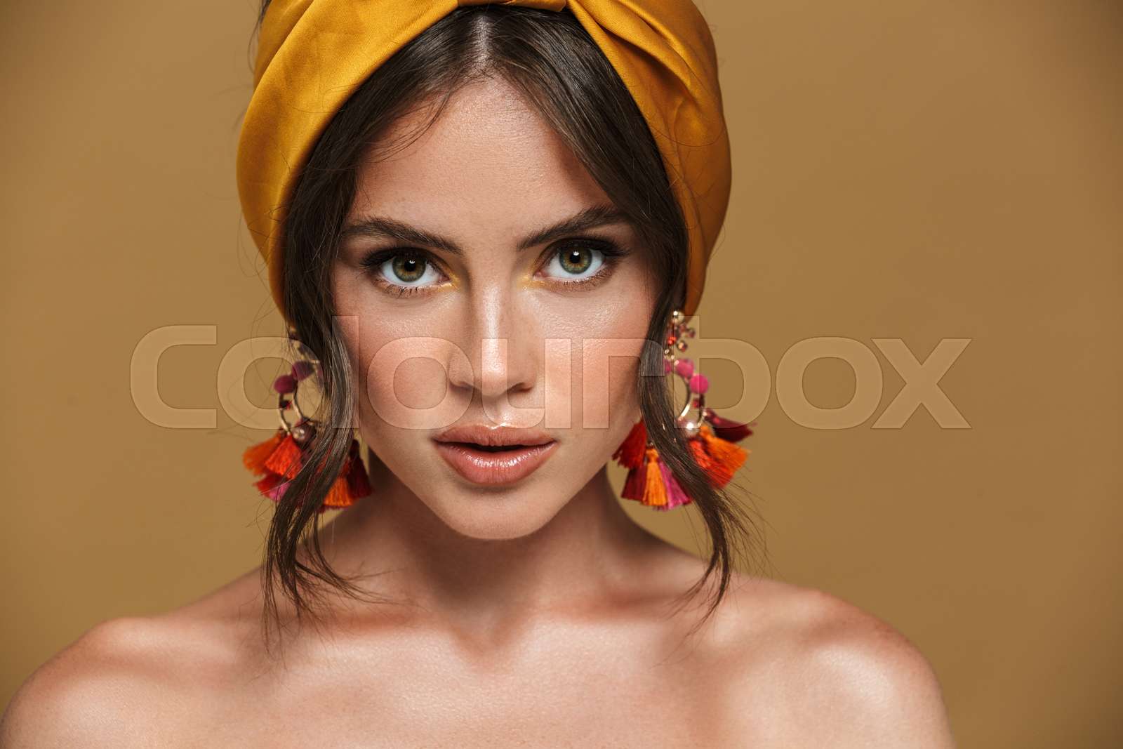 Close up beauty portrait of an attractive young topless woman Stock