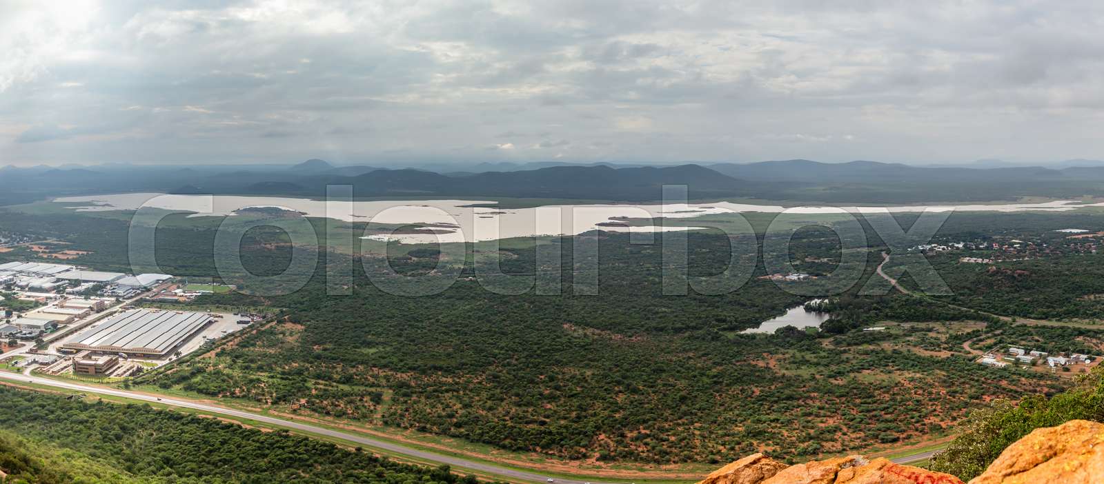 Aerial panoramic view of suburbs of Gaborone city surrounded by