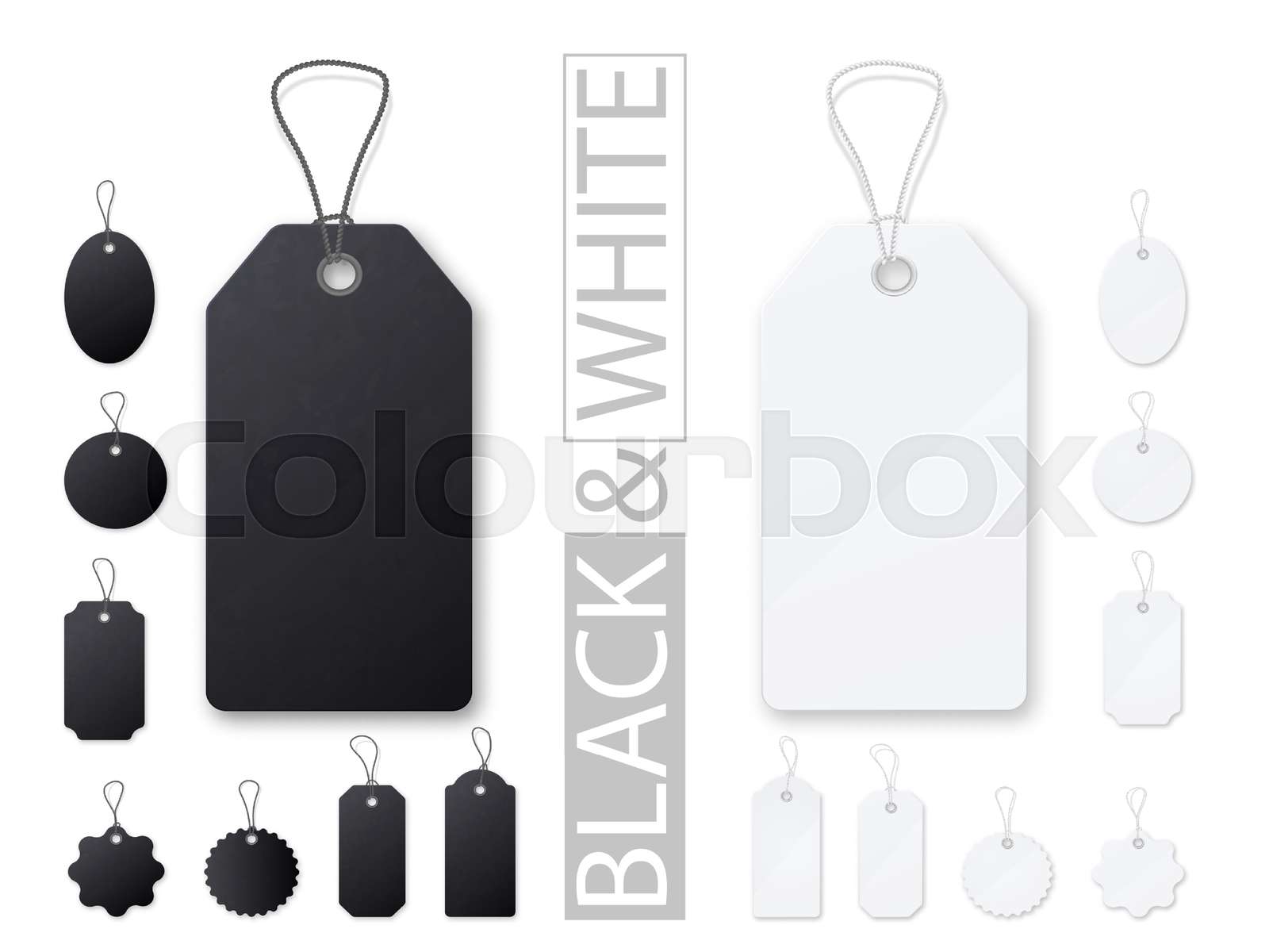 Black and white price tags. Realistic empty template set. Stock