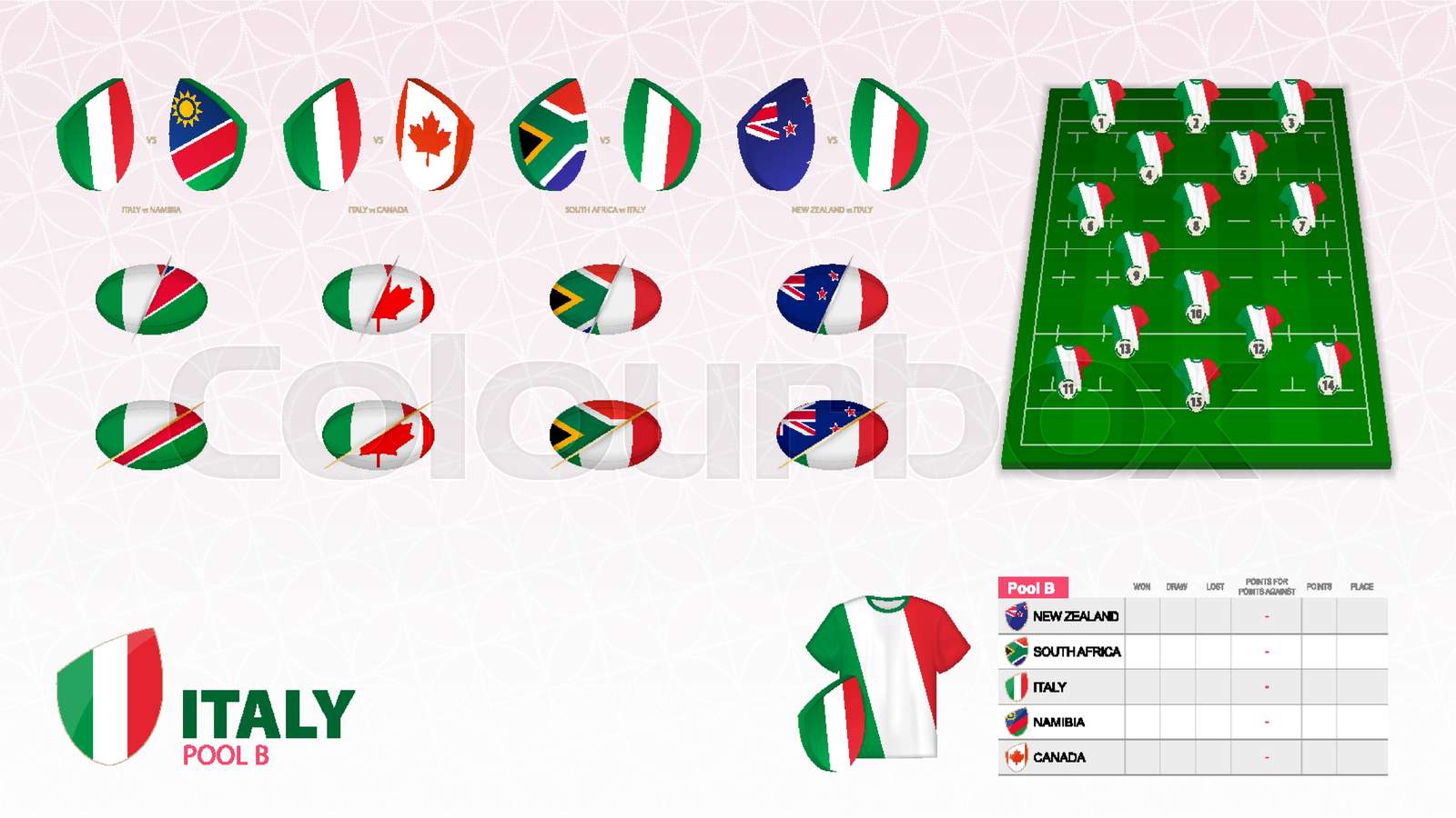 Set for Italy rugby team. Stock vector Colourbox