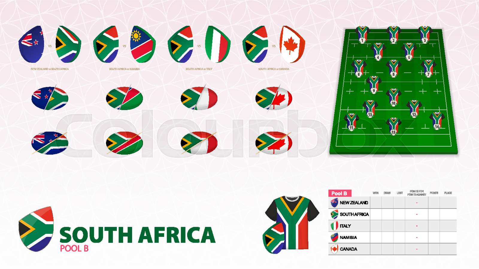 Set for South Africa rugby team. Stock vector Colourbox