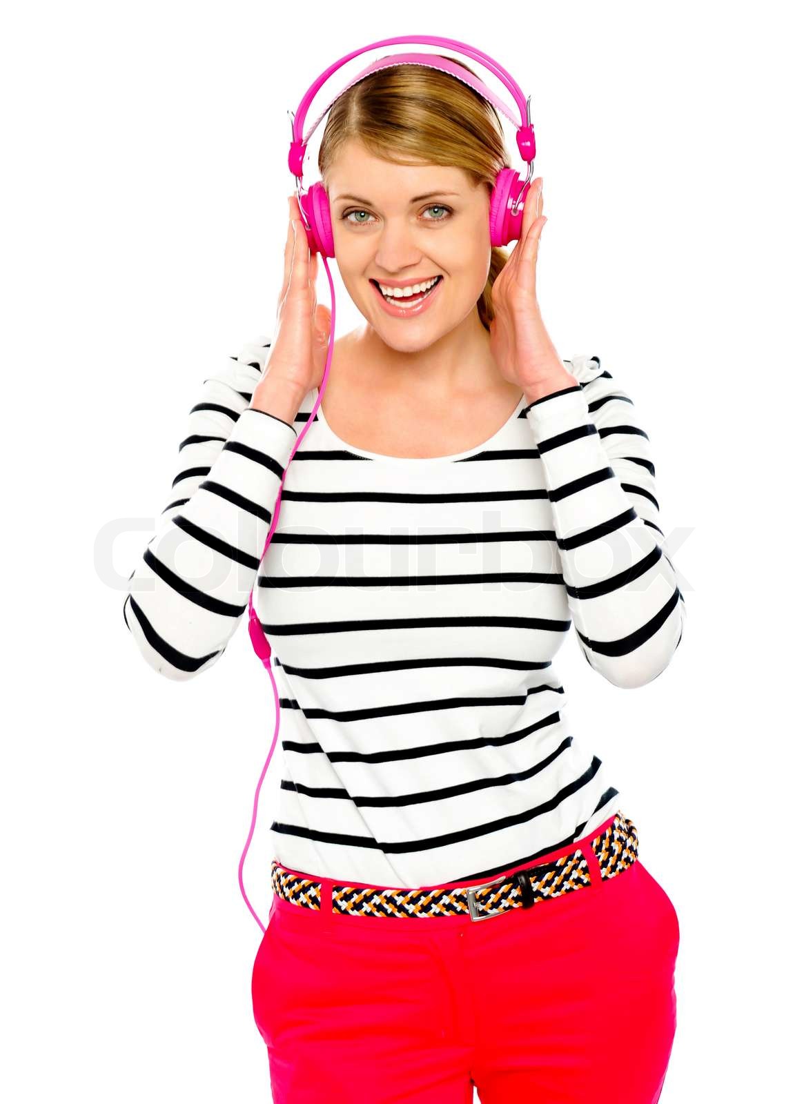 Beautiful Electro Pop Girl Enjoying Music Stock Image Colourbox