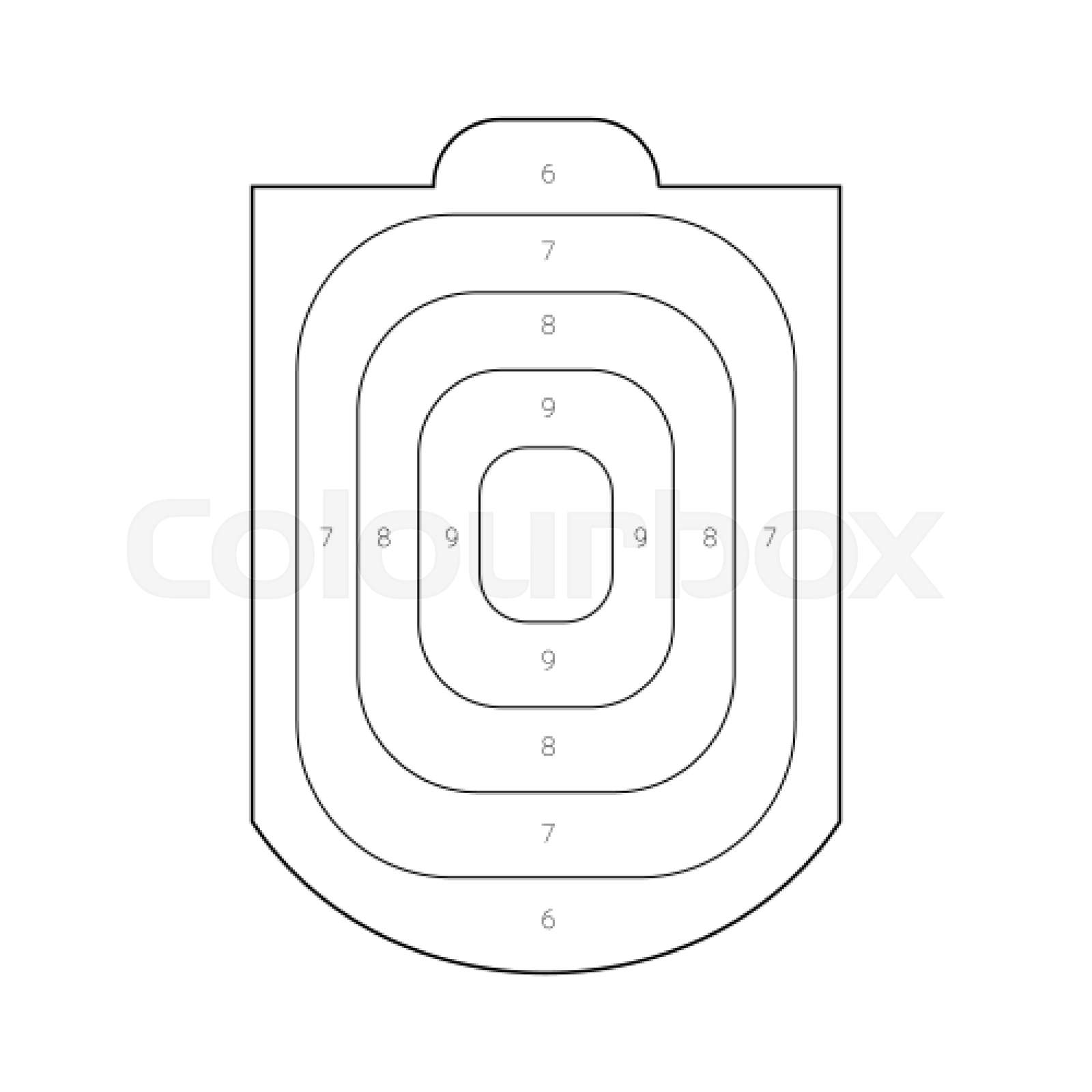 Outlined human torso shaped target for a shooting practice on a gun