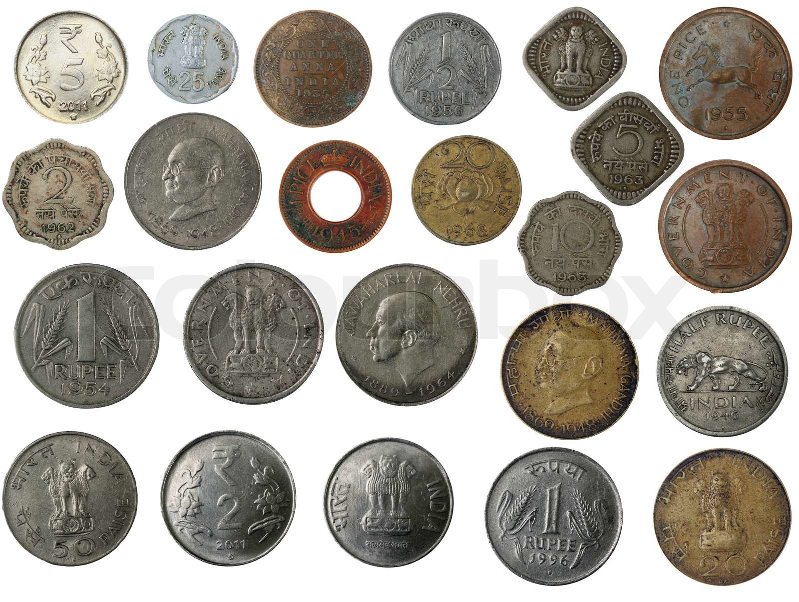 Neue Und Alte Indische M nzen Aus Silber Kupfer Messing Stock Bild 